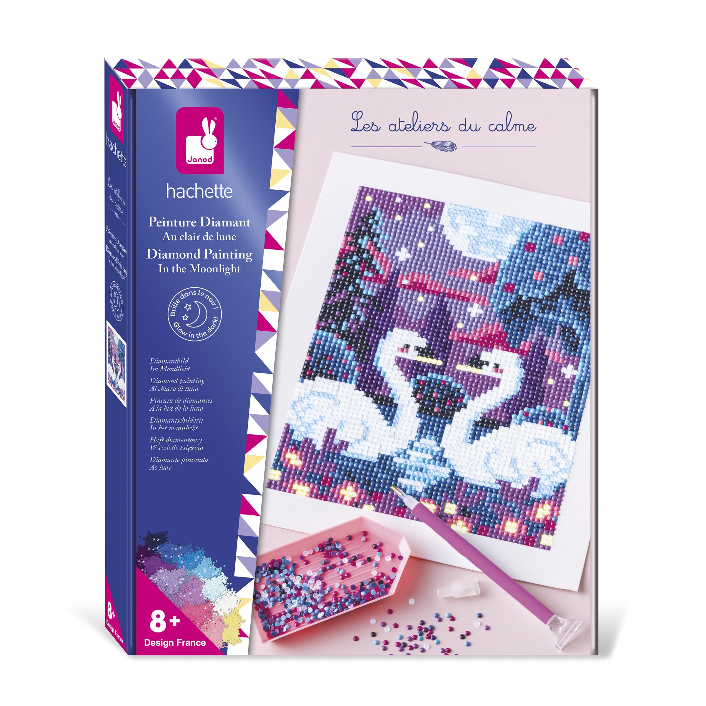 Janod, Glow-in-the-Dark Diamond Painting Creative Kit, 1 Large Canvas + 3,900 Glow-in-the-Dark Rhinestones