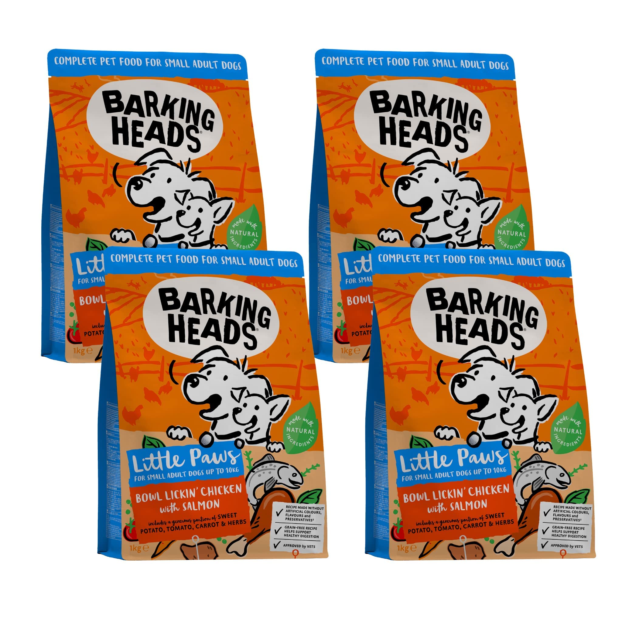 Barking Heads Complete Dry Dog Food 1kg x 4- Adult Little Paws (Small Breed) Bowl Lickin' Goodness Chicken - Natural Everyday Immunity & Vitality - Vet Approved