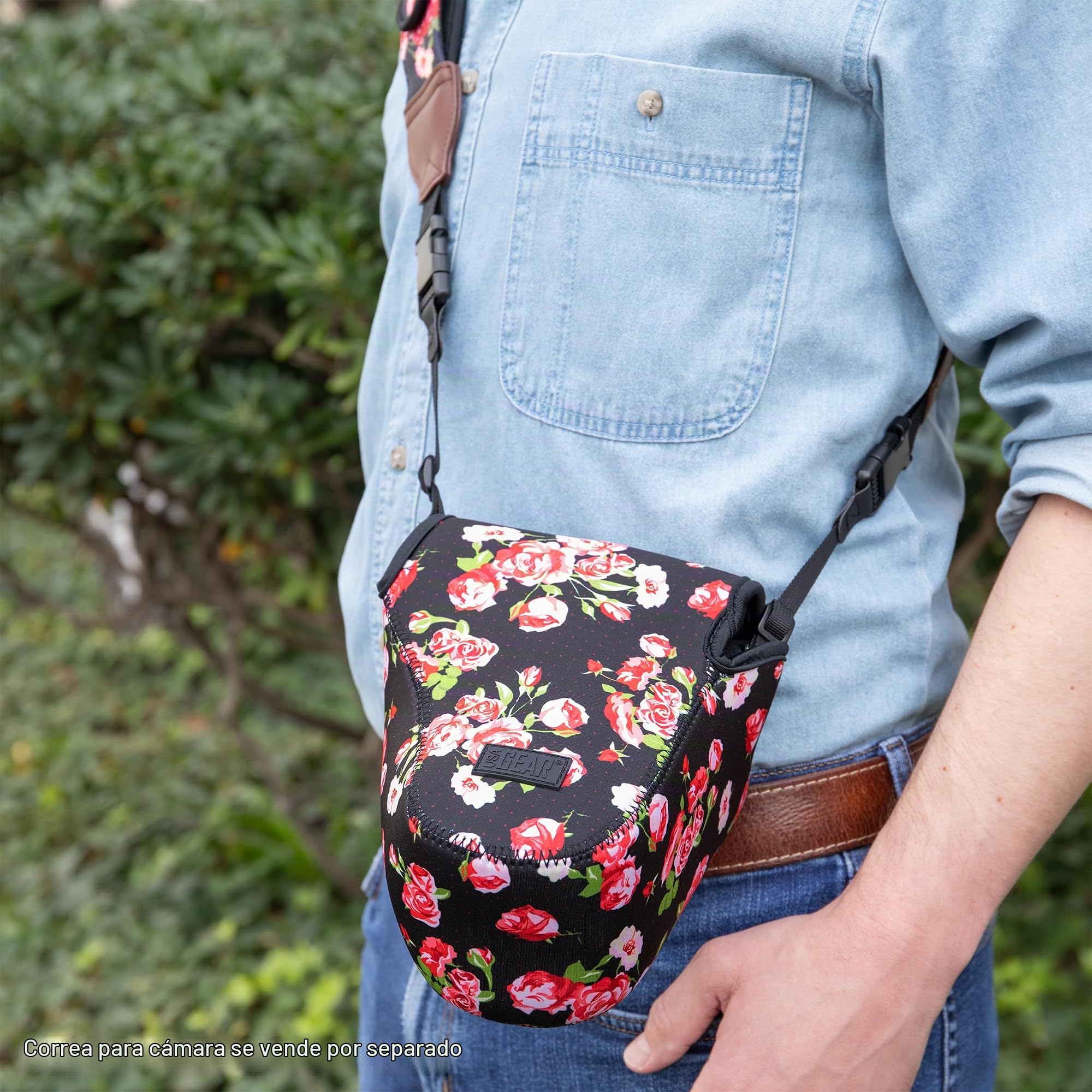 USA Gear Large Camera Sleeve (Floral) + Camera Hand Strap (Floral) - Bundle
