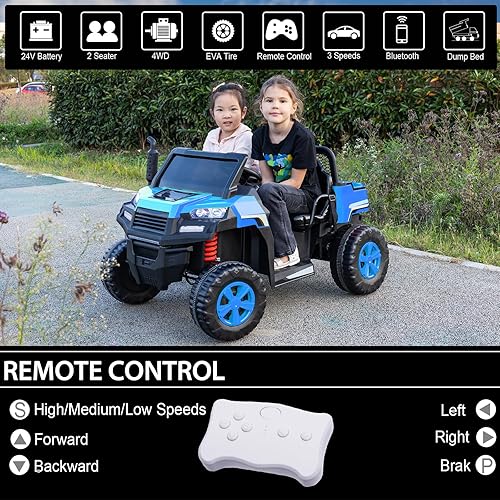 Miniatura 2 de FINITO Vehículo de 2 plazas de 24 V y 4WD con control remoto para niños con control remoto, juguetes para niños grandes, con vehículo eléctrico