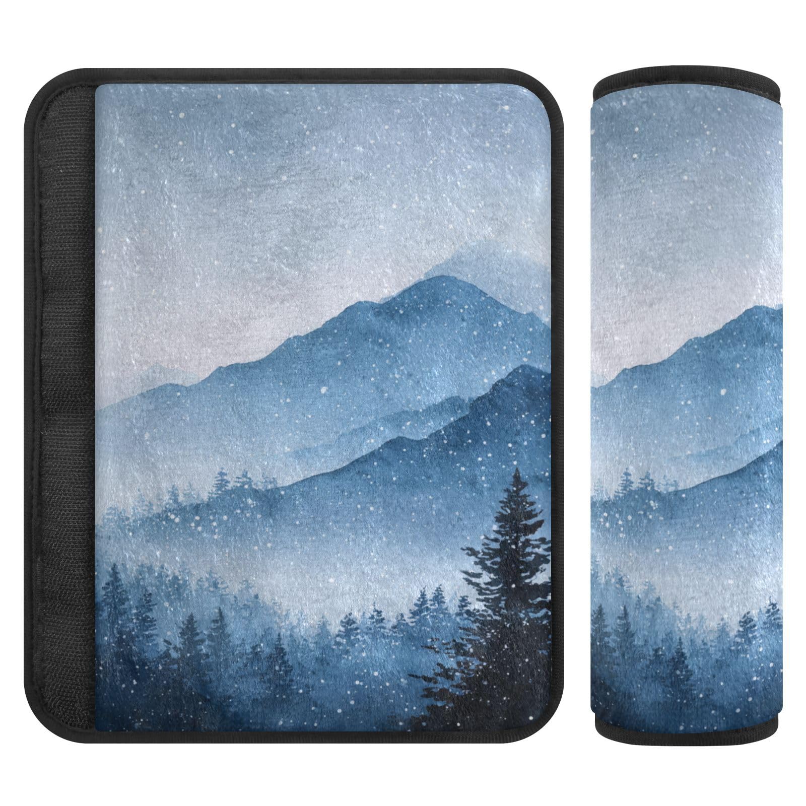 2 Pack Seatbelt Covers Seat Belt Cover Pad for Adults Boys Girls Car Seat Strap Covers Pads Cushion Universal Shoulder Strap Pad Protector for Backpack Camera Bag 10x7.7Inch Watercolor Winter Mountain