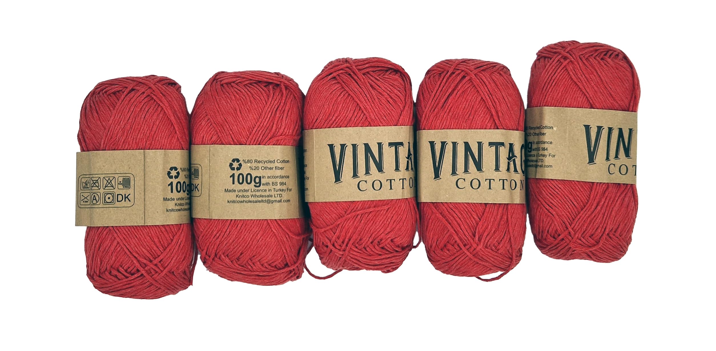 5 x Vintage Cotton DK 100g Crochet & Knitting Yarn/Wool, 60 Colours to Choose from (V-16)