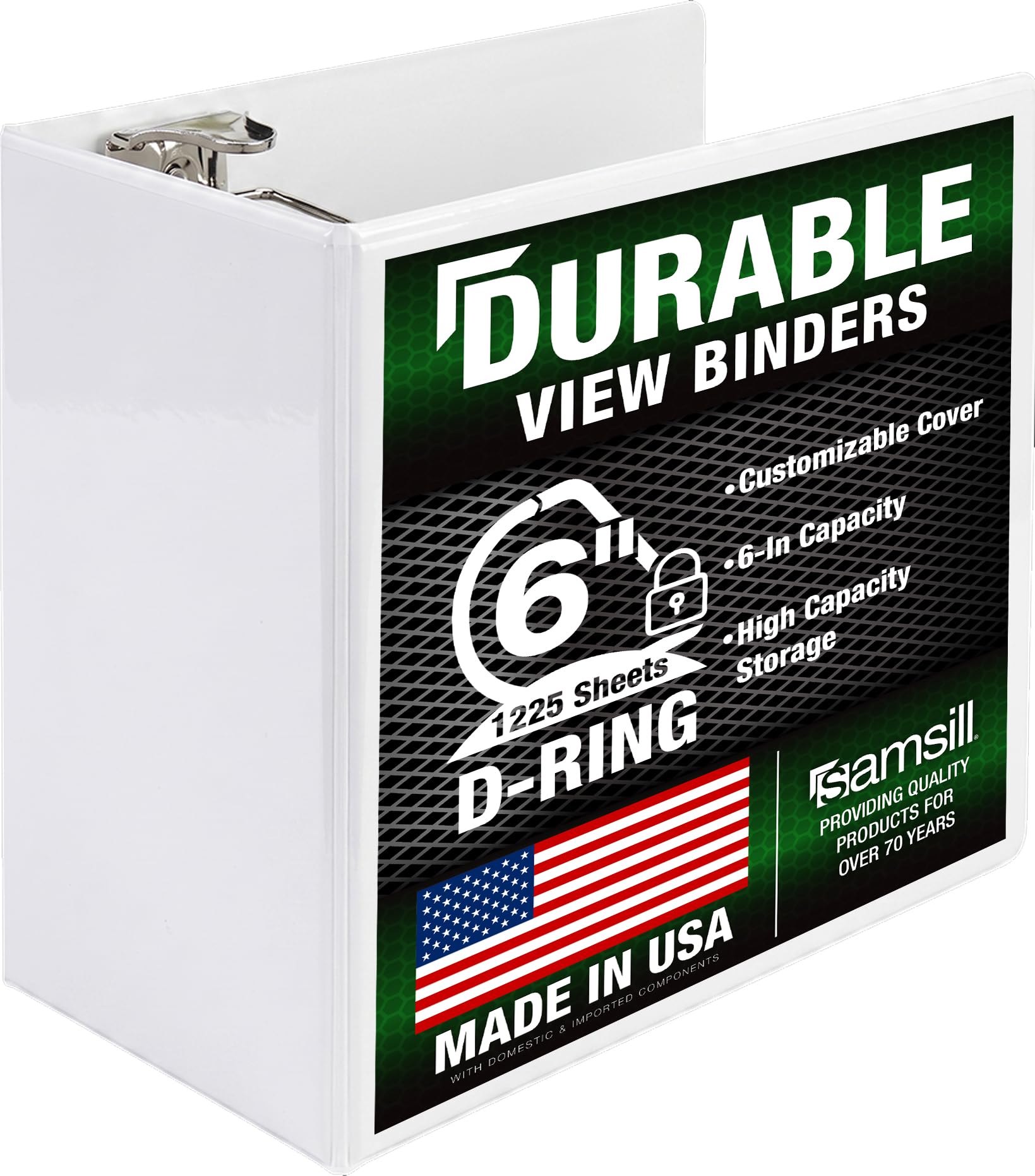 Samsill Durable 6 Inch 3 Ring Binder, Locking D Ring Binder, Customizable Clear View Cover, Pearl White, Holds 1225 Pages