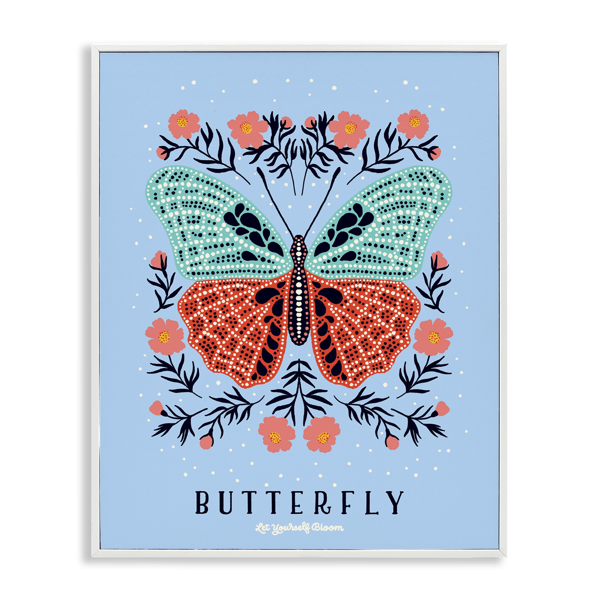 Stupell Industries 'Butterfly Symmetry on Blue', Framed Giclee Art, White, 24 x 30 Inches, Easy to Hang and Sturdy, Made in USA, by Indira Prieto | IndySign