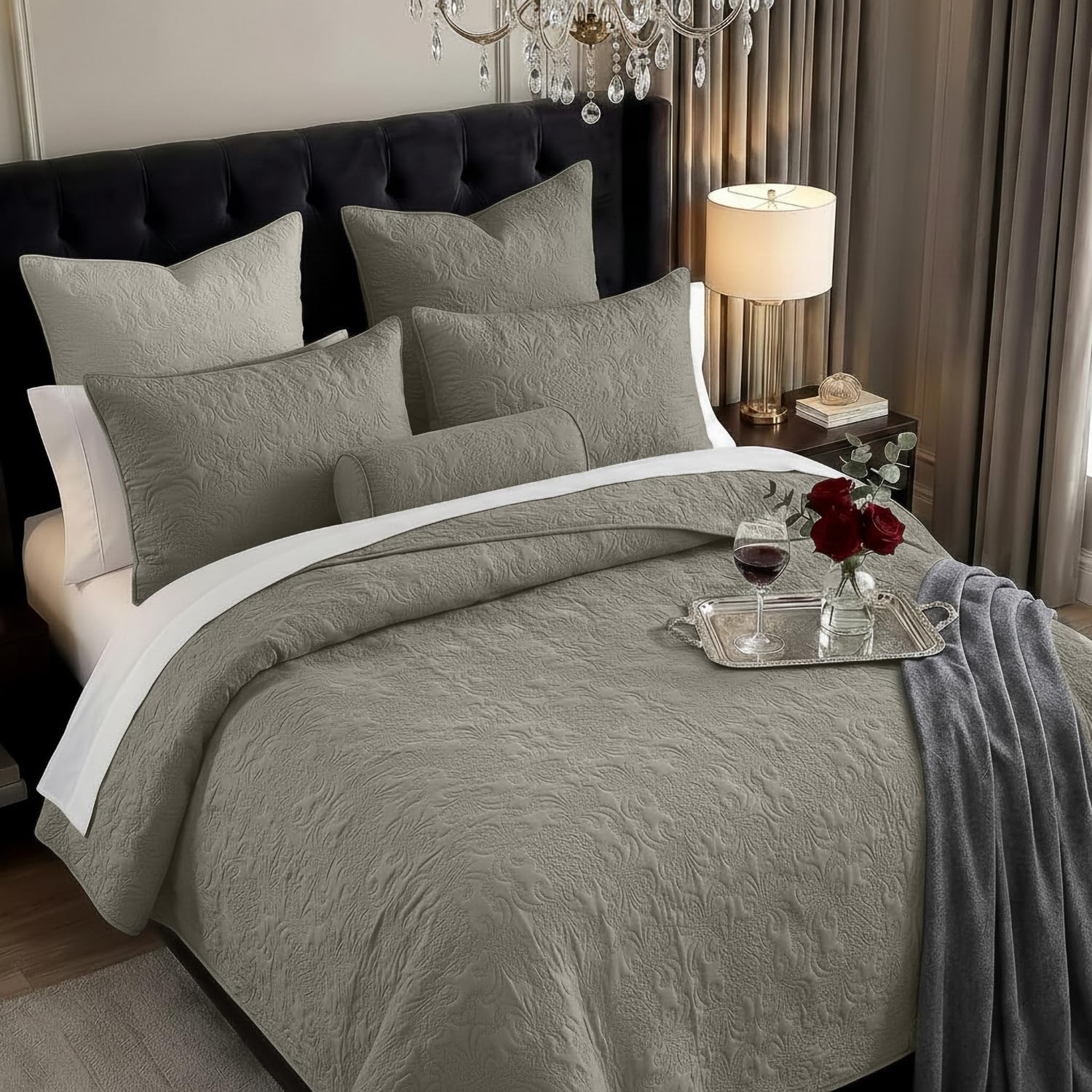 LABHAM - Bedcover Bedspread King Size for Double Bed with 2 Pillow Covers. Super Soft, Fluffy, Ultrasonic Quilted. (Mocha)-image-22