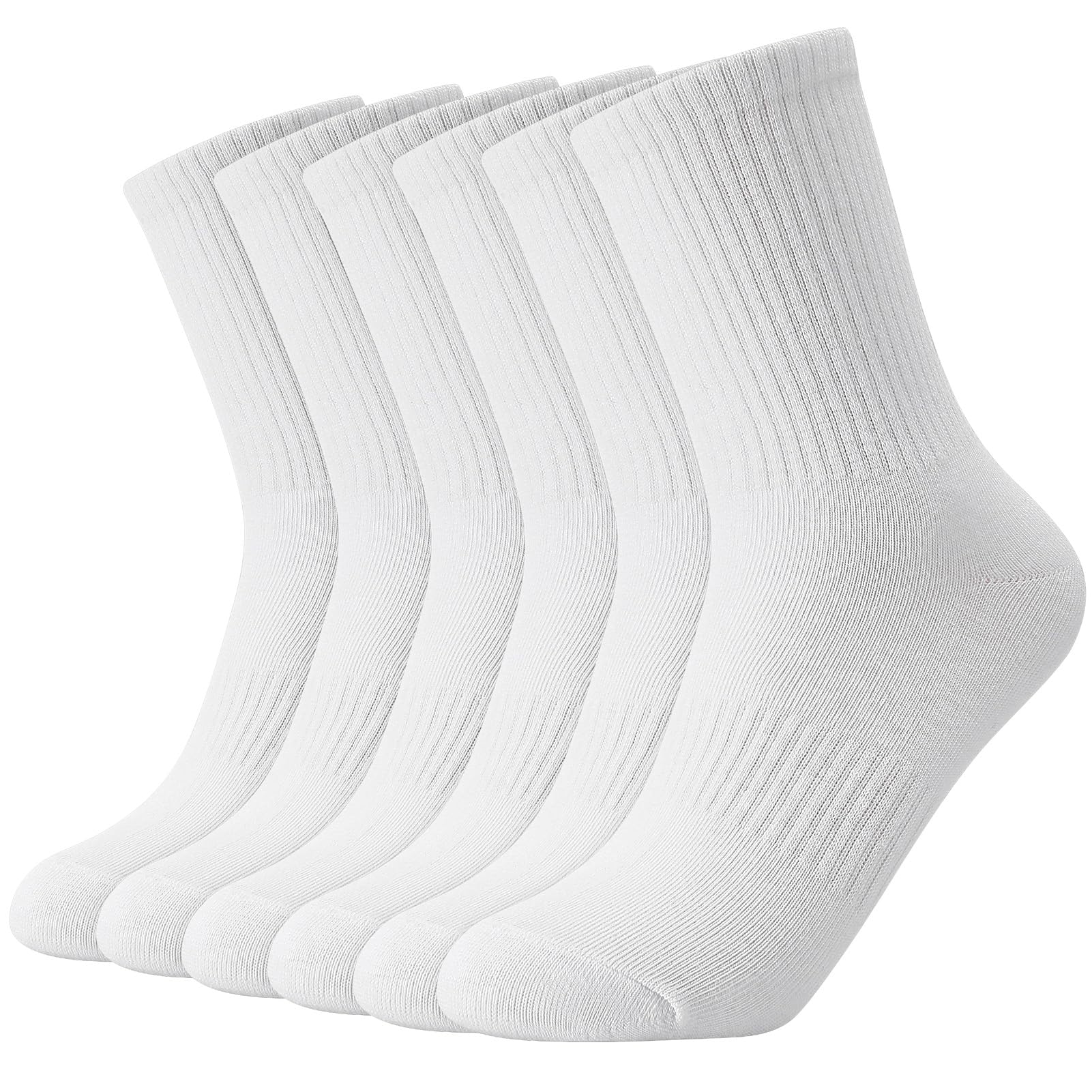 6 Paar Tennissocken Damen Weiße Sportsocken Damen Crew Socks Atmungsaktive Baumwollsocken Lange Socken EU 36-40/38-43