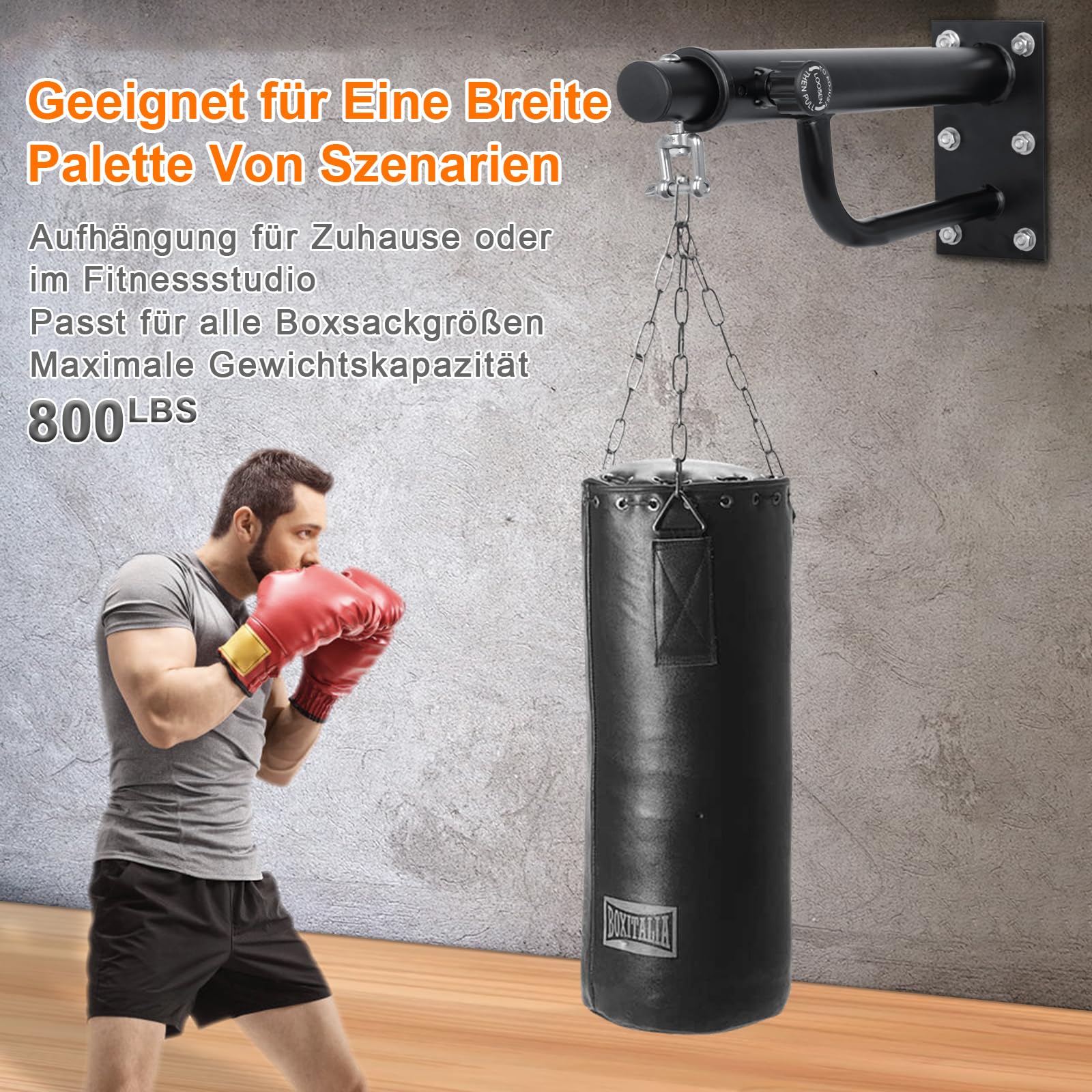 Supporto da parete per sacco da boxe, con gancio girevole a 360°, portata 300 kg