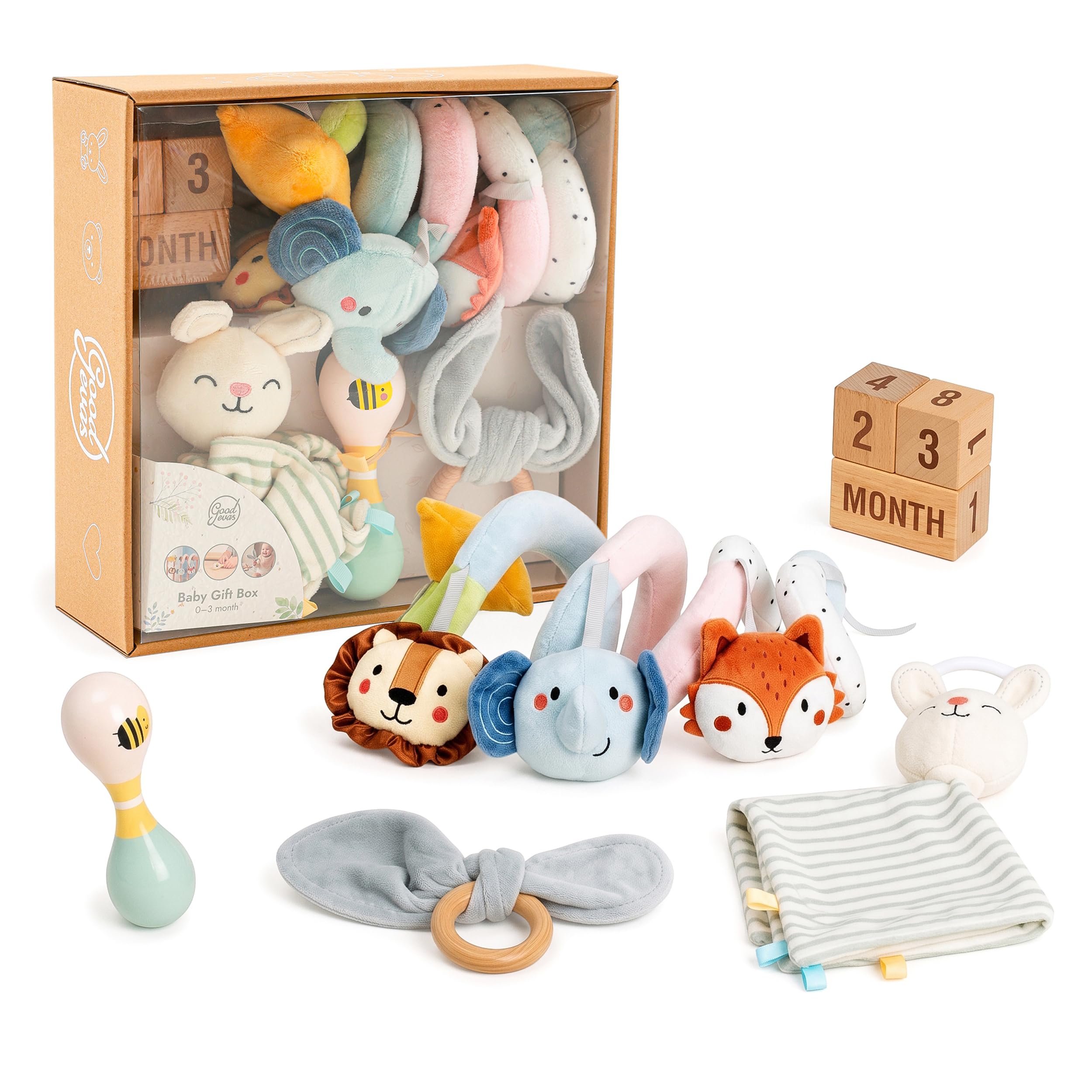 Goodevas Confezione regalo per bambini da 0 a 3 mesi, regalo di nascita per ragazzi e ragazze, regalo per neonati, set regalo ispirato al Montessori