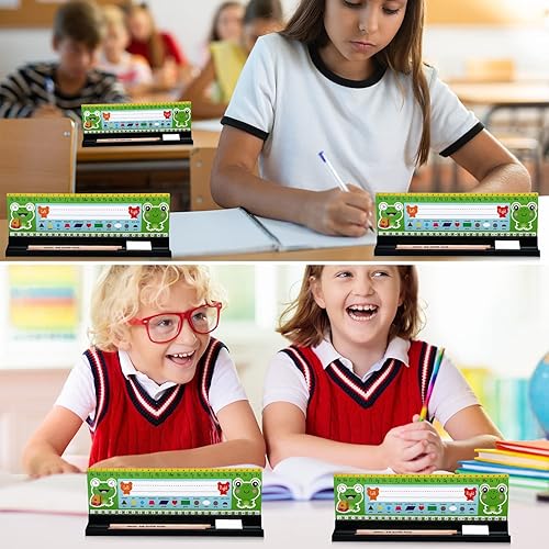 Miniatura 5 de Soporte para placas de identificación para escritorio, autoadhesivo y extraíble, soporte para placa de identificación con soporte para bolígrafo,