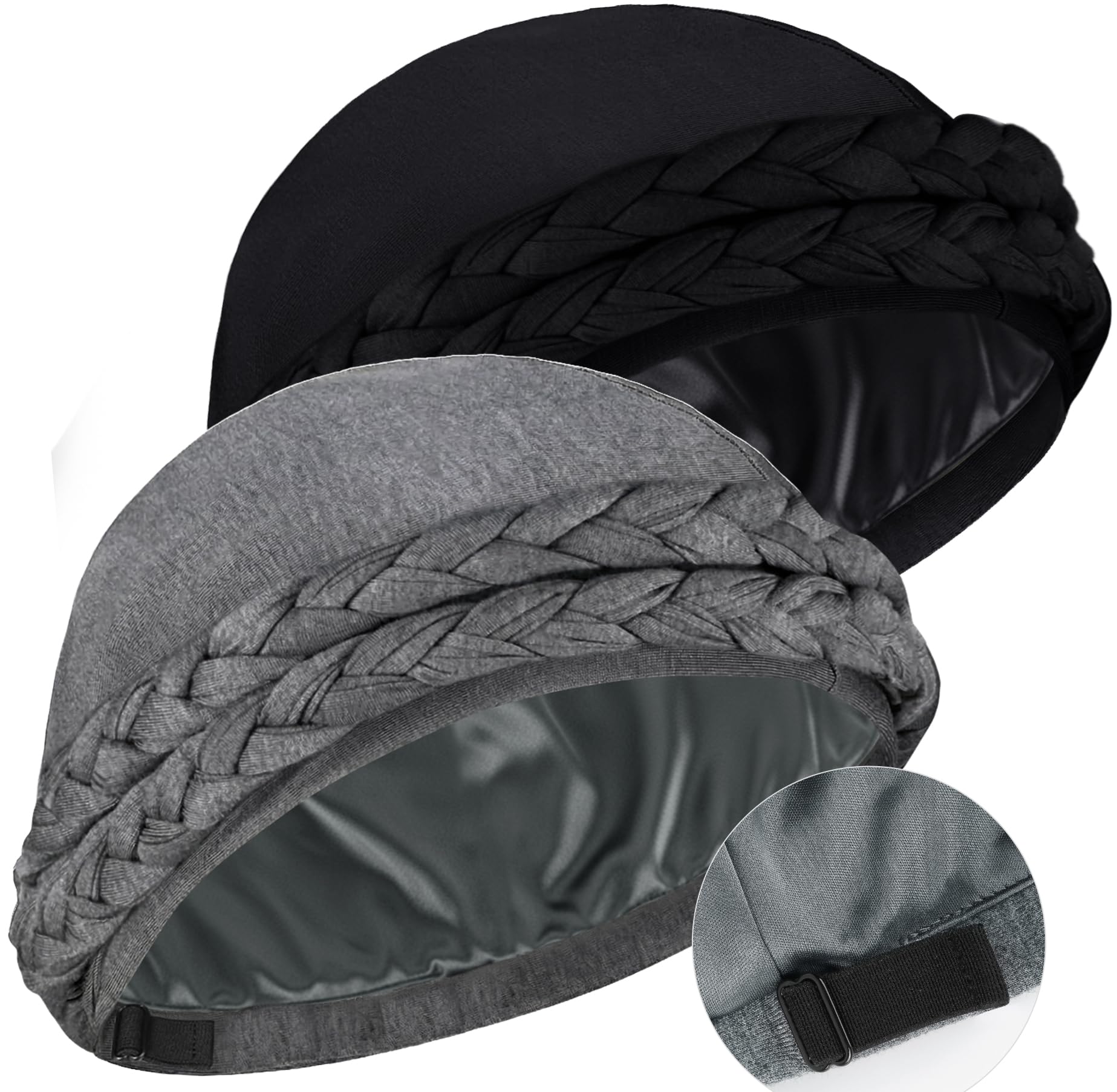 Babalet Halo Turban for Men Women Satin Lined Durag Skull Cap Pre-Tied Handmade Braids Tail Beanie Sleeping Bonnet