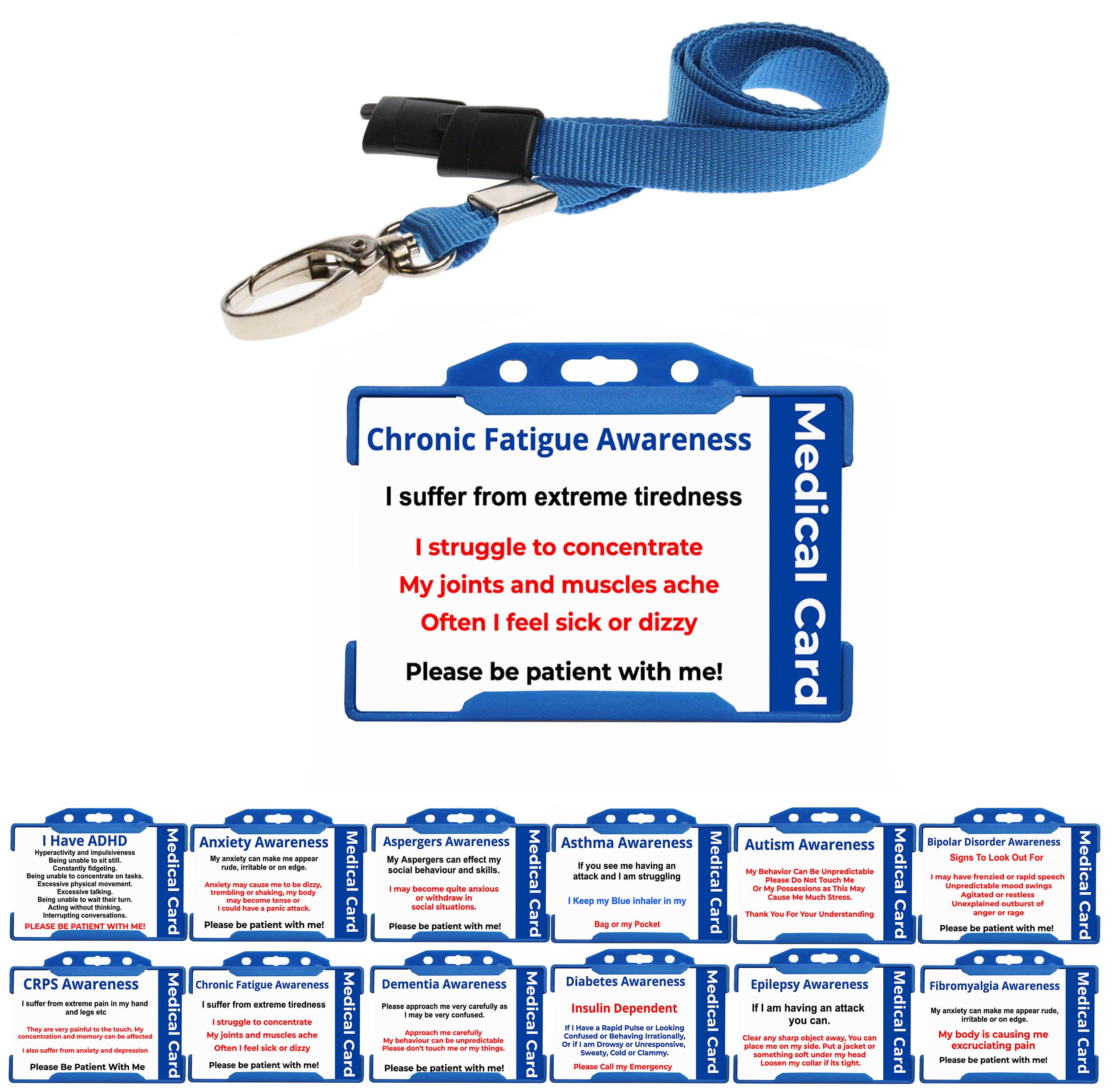 Quantum Leap Chronic Fatigue Awareness Hidden Disability Badge Printed Plastic Medical Card - with Blue Holder & Blue Lanyard โ image 1
