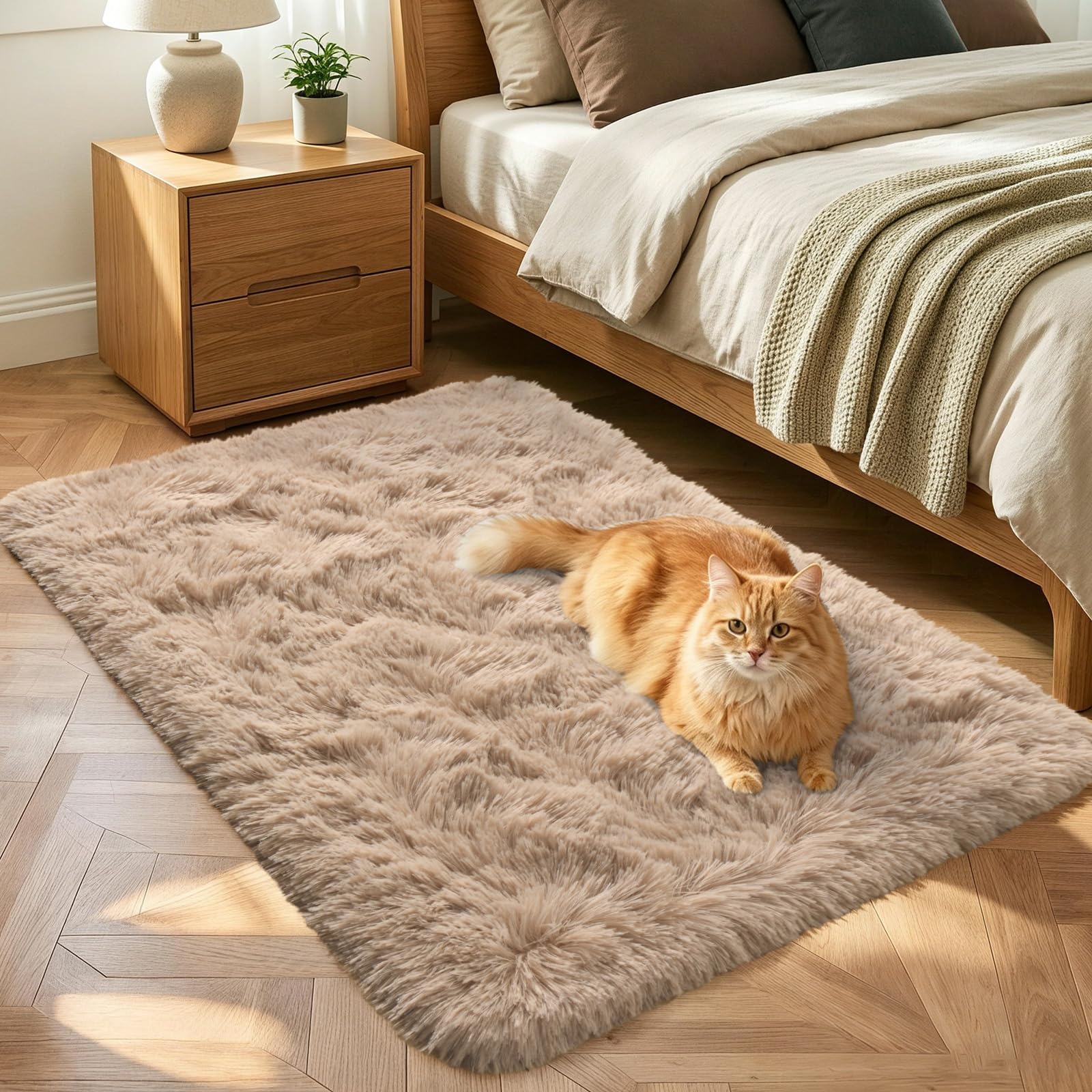 Photo 1 of 10x14 Extra Large Beige Fluffy Area Rug for Living Room Bedroom Playroom
