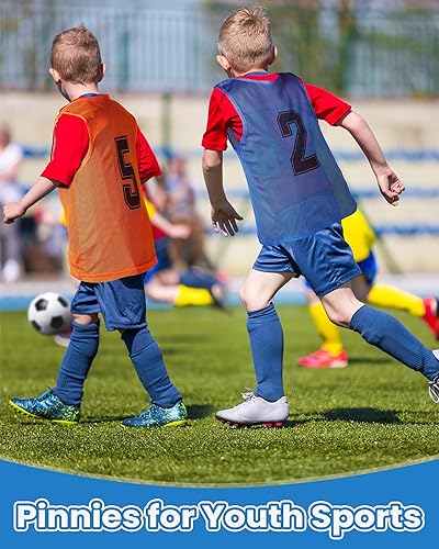 Miniatura 6 de Suhine 48 piezas de Pinnies de fútbol para deportes y jóvenes, varios colores, chalecos de fútbol para niños, malla para práctica, pinnies de