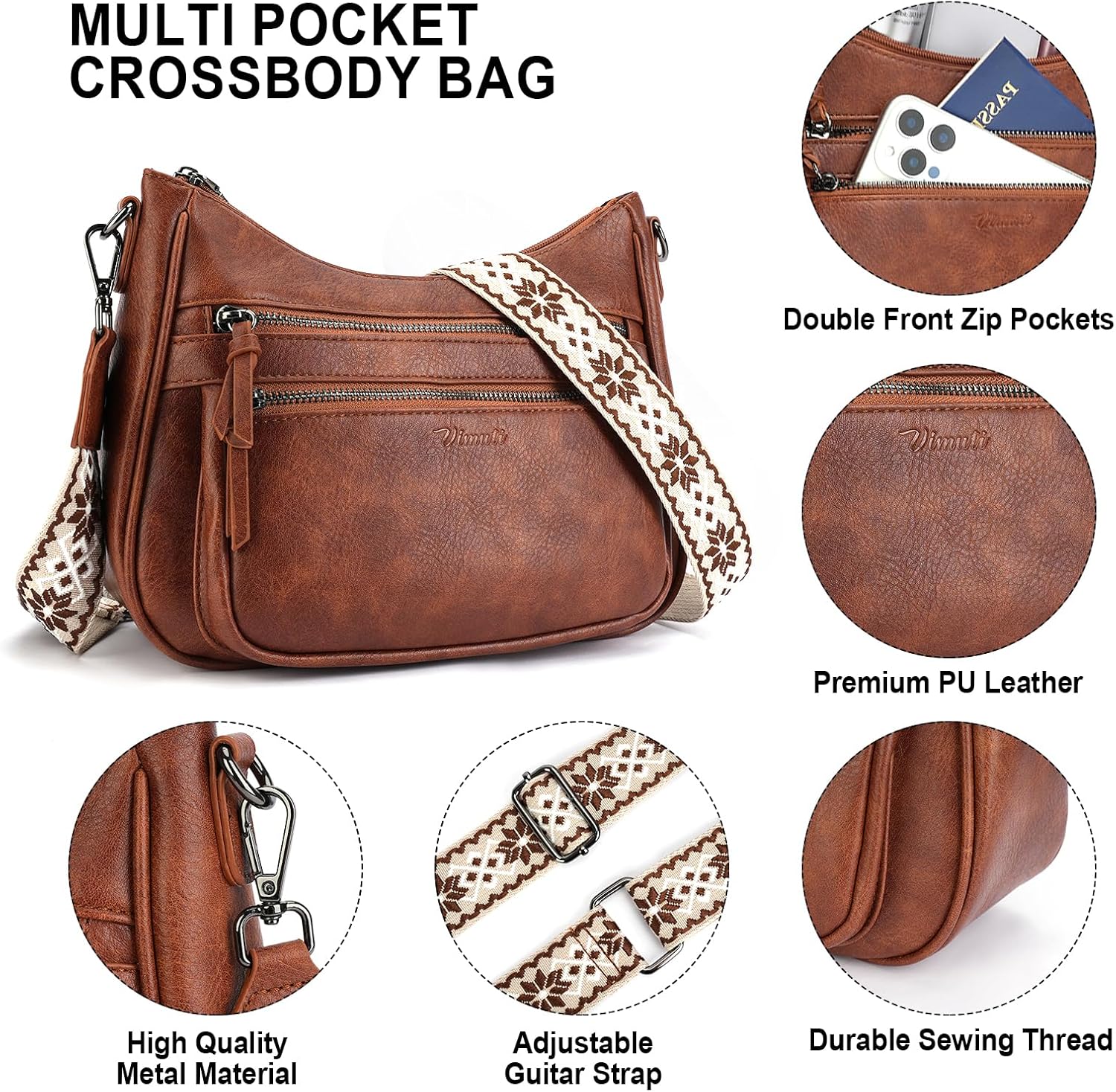 Crossbody Purses for Women Trendy Leather Crossbody Bag,Multi Pocket Shoulder Handbag Lightweight Travel Purse - Image 6