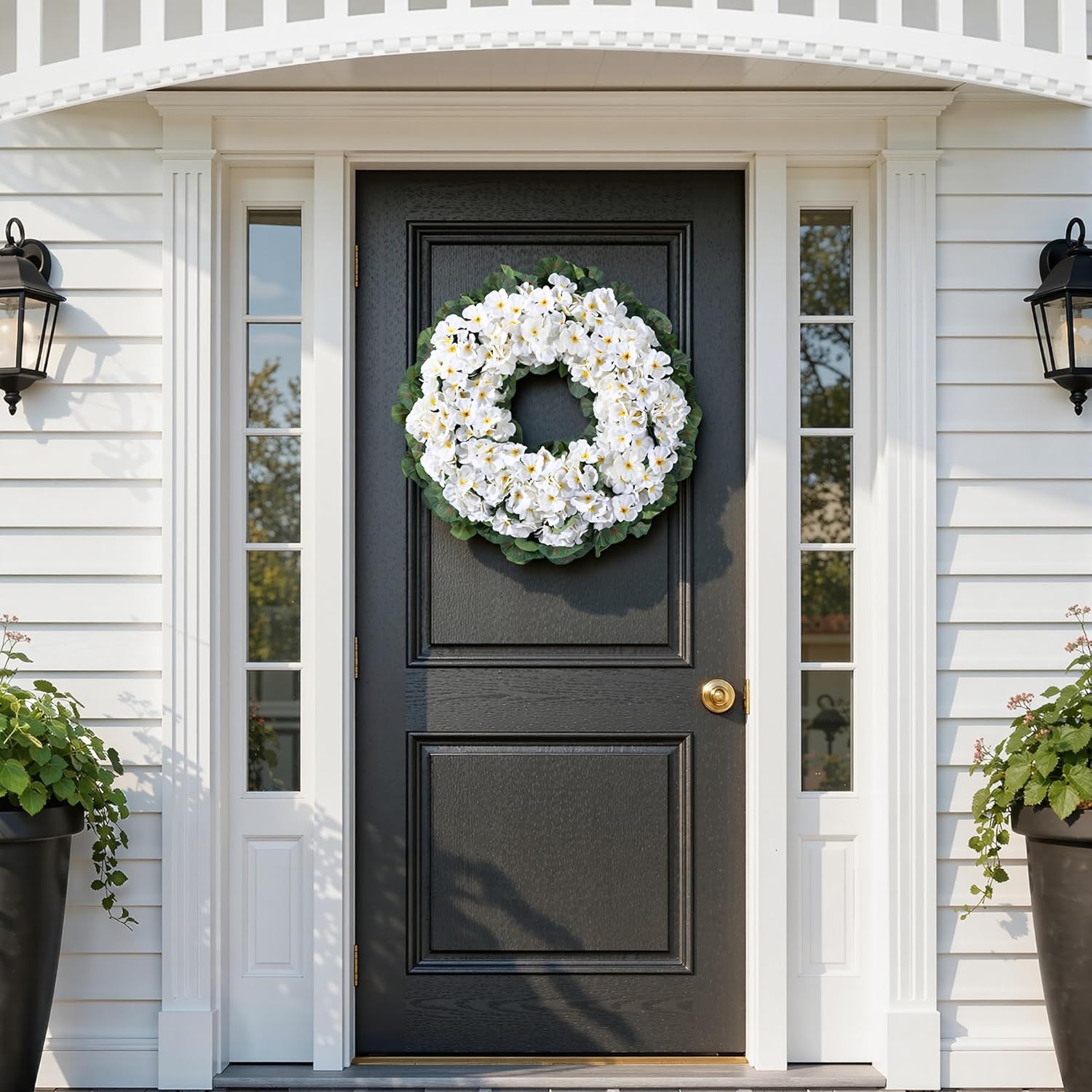 Artificial Geraniums with Leaves Wreath for Front Door 17.7 Inch Realistic Spring Wreath Tropical Artificial Flowers Door Wreath for Home Decor, Porch, Window, Farmhouse Wall Decoration