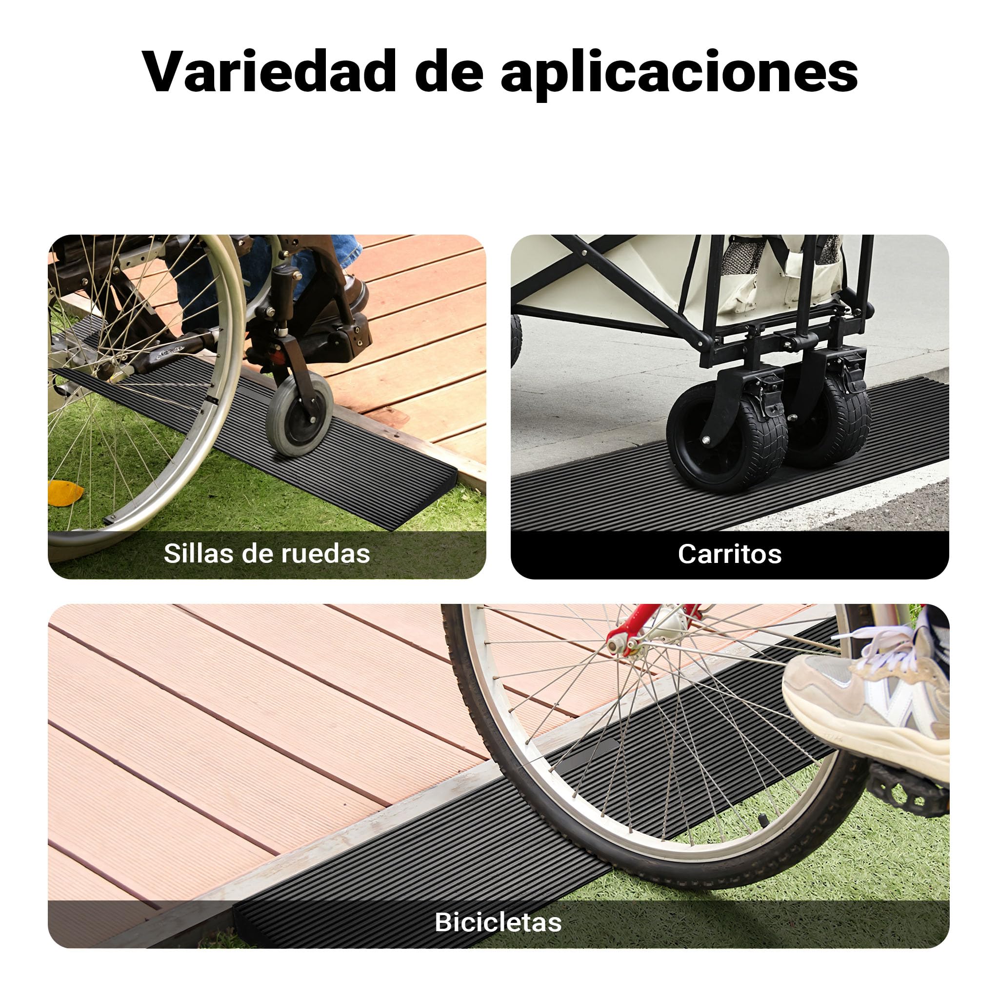 Wiltec Rampa de Goma 900 x 250 x 45 mm Recortable a Medida con Capacidad de Carga de 50 toneladas y Superficie Antideslizante, Ideal para bordillos y umbrales