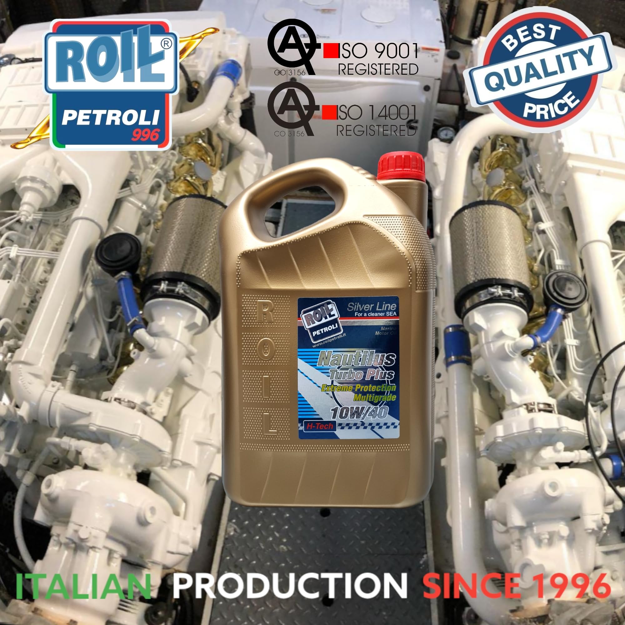 5 Litri di Roil Nautilus 10W/40 Turbo Plus VDS-3►Nuova Formula, Riduce CONSUMO di Carburante ED Olio◄ Olio per Motori NAUTICI - ACEA E7, E9