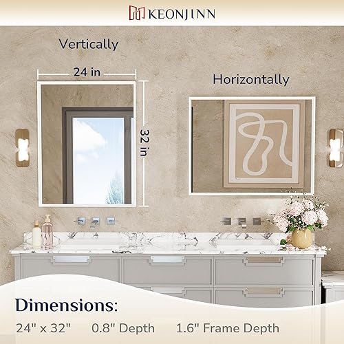 Miniatura 163 de Keonjinn Espejo de baño dorado de 48 x 36 pulgadas, espejo rectangular con marco de metal dorado cepillado, espejo de pared grande rectangular