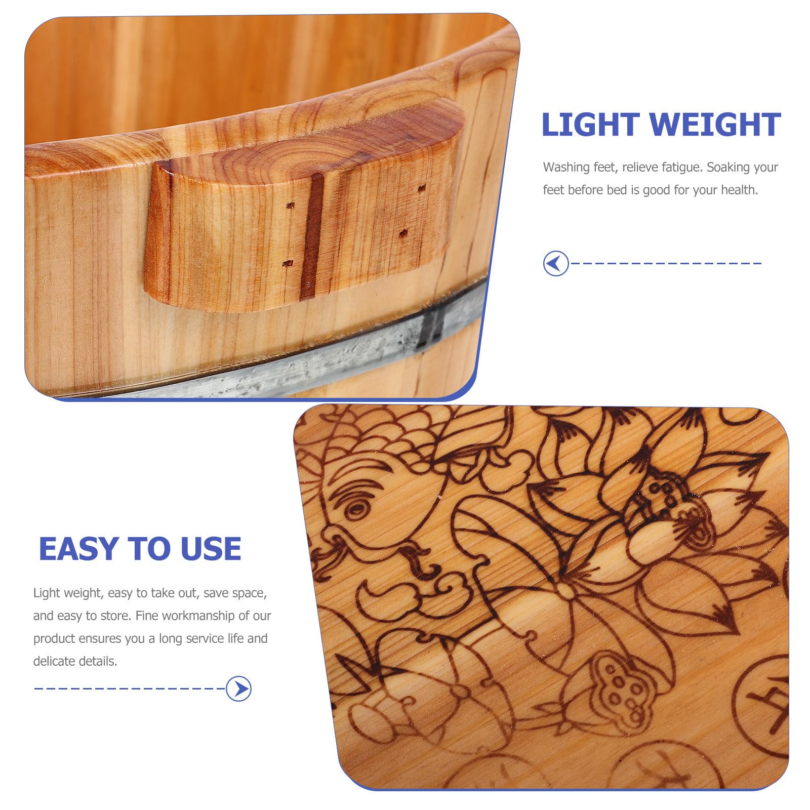 Cubo de Madera Diseño Compacto y Ligero Reutilizable para Baño de Pies Adecuado para Remojo y Pedicura en Casa