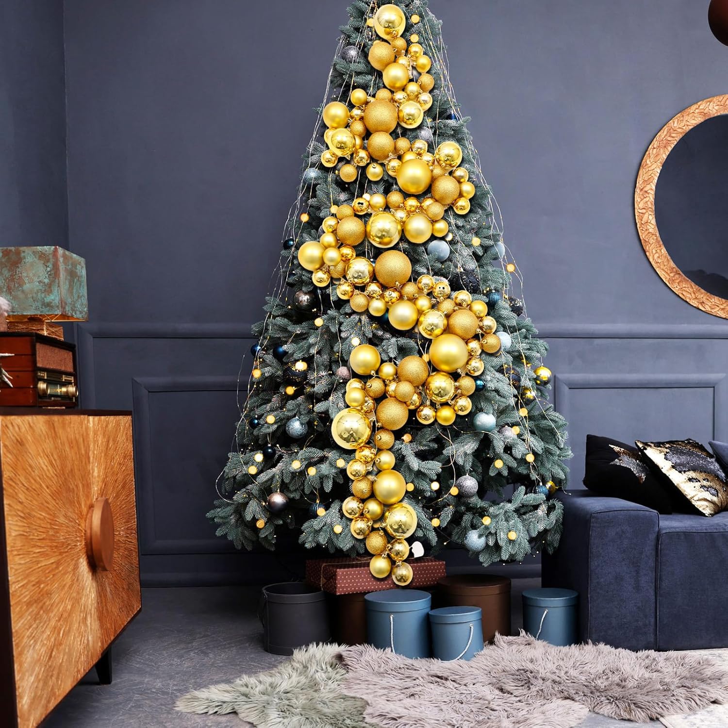 Christmas Ball Garland Ornaments Hanging Shatterproof Xmas Balls Decorations for Home Indoor Outdoor Mantel Holiday Party Christmas Tree Supplies(9 ft,Gold) 9 ft Gold