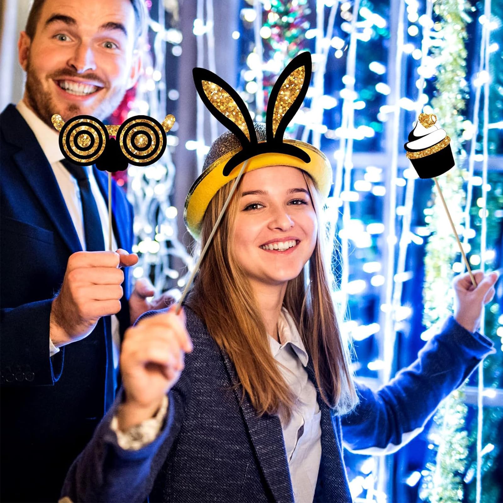 Kit 29 Accessori Photo Booth Compleanno - Tema Oro, Per Feste E Divertimento