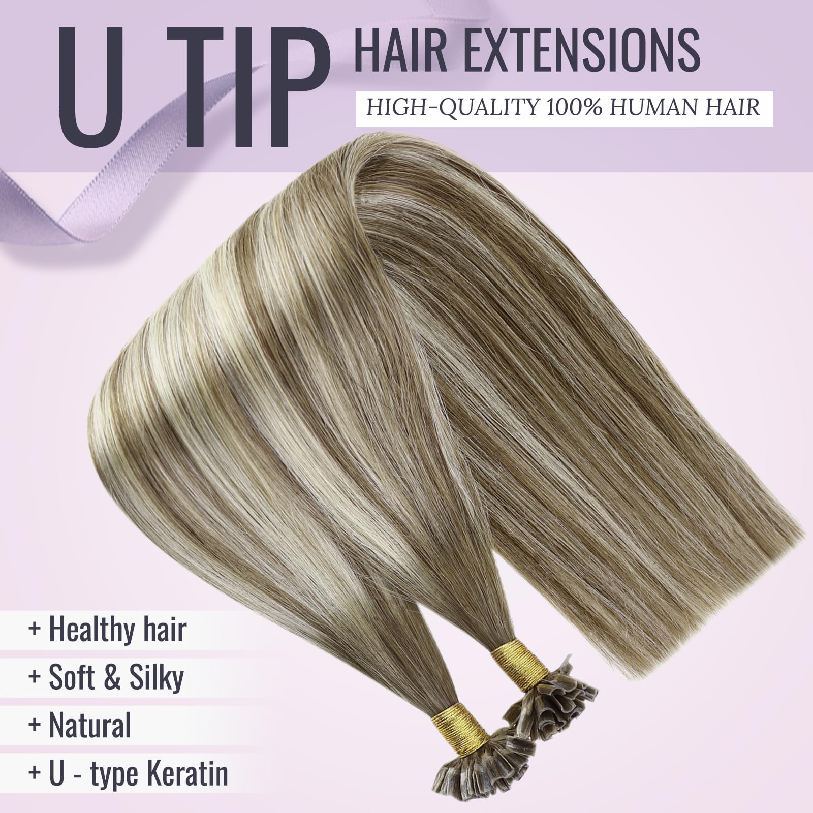 Fshine Extension Capelli Veri Cheratina Balayage Marrone A Biondo Platino Cheratina Capelli Umani Veri 45cm 50g Extension Cheratina #6/60/6