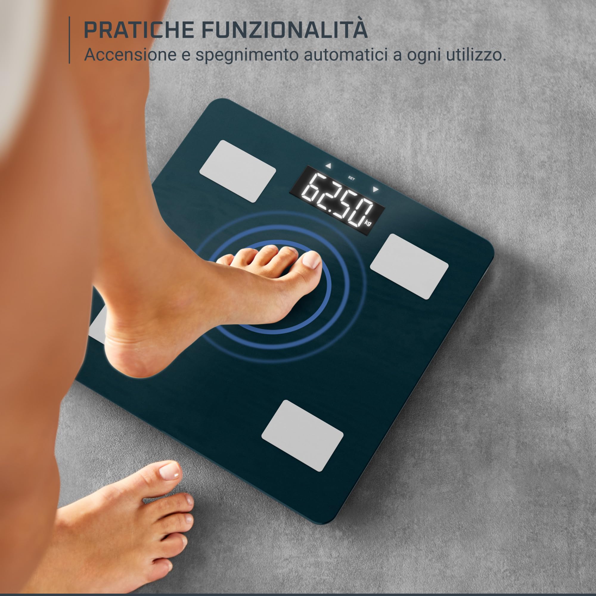 Rowenta Body Up 2.0, Bilancia con Schermo LED Facile da Leggere, Capacità 180 kg, Riconoscimento Automatico, Design Elegante, AutoAccensione e Spegnimento Automatico, Colore Trust Metal, BR2600