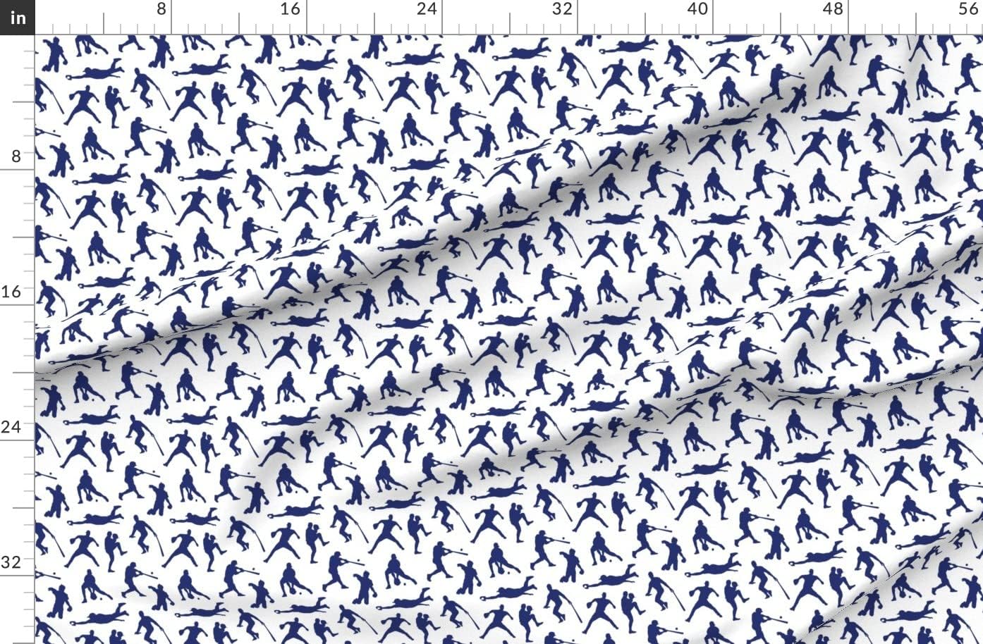 Spoonflower Fabric - Baseball Players Dark Blue Sports Men Thin Line Kids Printed on Organic Cotton Sateen Fabric by The Yard - Sewing Quilting Apparel Home Decor