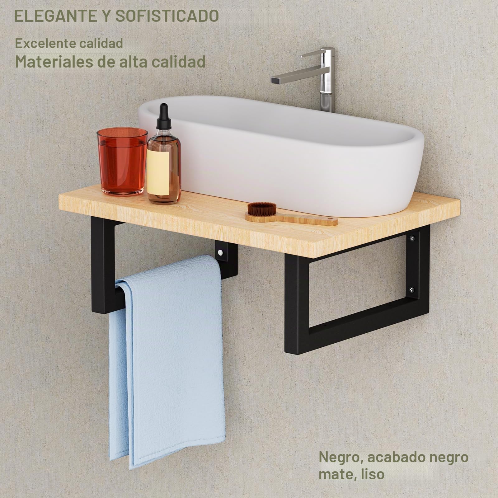 4 Soportes de Pared para Lavabo, Soporte para Estanterías, Soporte para Lavabo Toallero Portaestantes, Negro, 30 cm