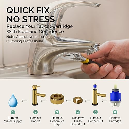 Miniatura 4 de Kerox K40B - Cartucho de grifo de 1.575 in, cartucho de mezcla de cerámica, grifos de fregadero de baño y piezas para reparación y mejora de