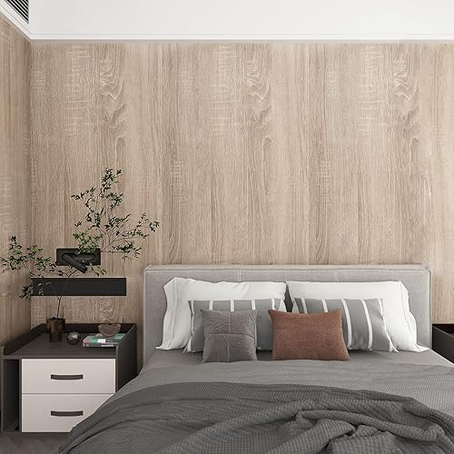 Miniatura 5 de Boobest Rollo de papel de pared de madera natural de gran tamaño de 31.5 x 354 pulgadas, papel tapiz texturizado de madera de roble gris claro,