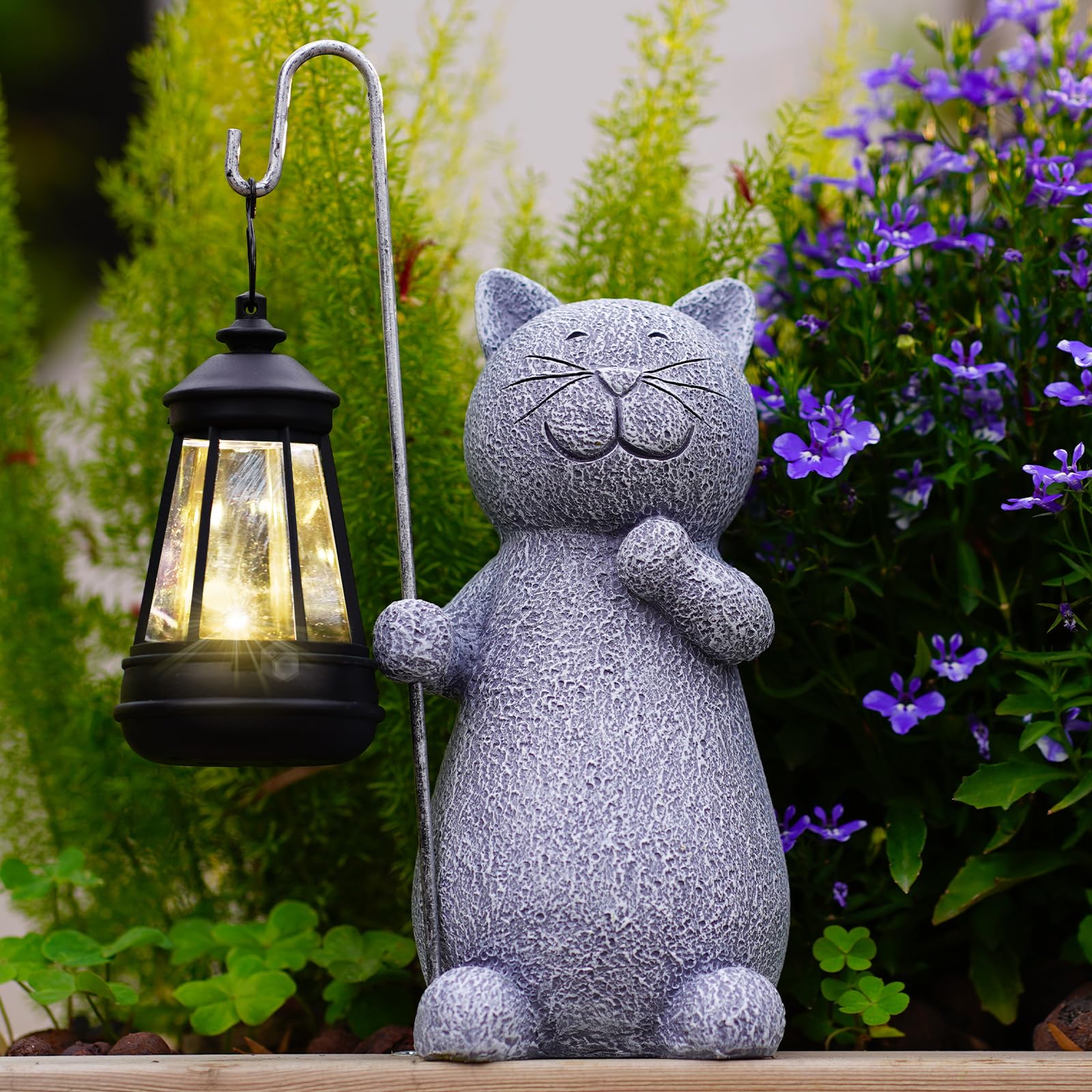 Yeomoo Figurine Chat avec Lampe Solaire Décoration Jardin Extérieur Gris | Statue de chat en résine étanche avec lumière solaire, Décoration jardin balcon terrasse salon, Cadeau pour femme homme maman
