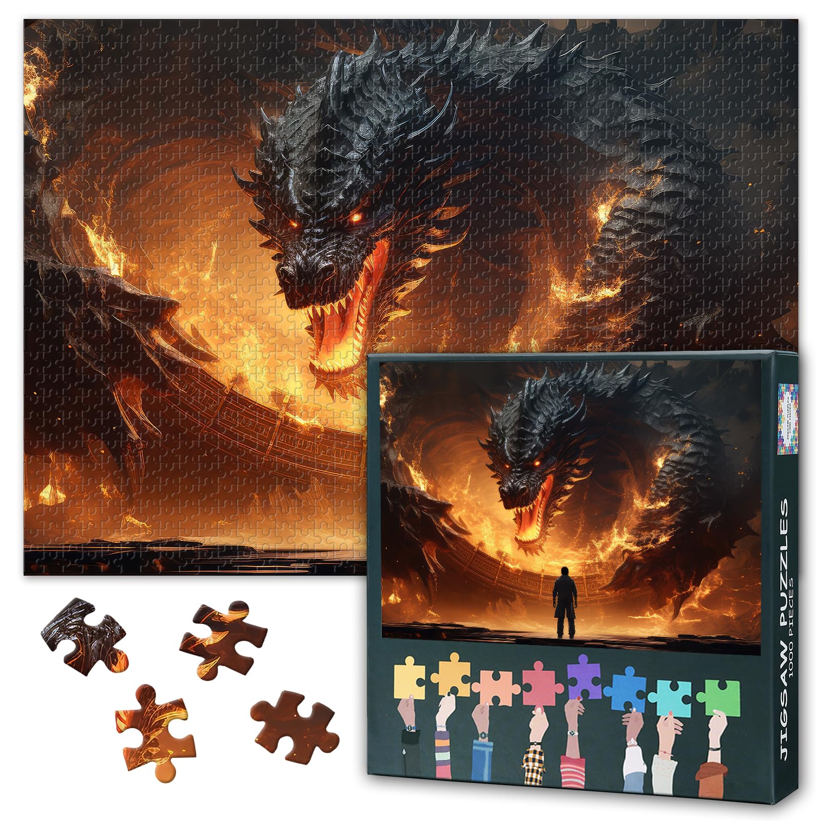 Fire Dragon Puzzles for Adults - Challenging Jigsaw Puzzles for Adults, Animals Design Puzzle Difficult (27.5"x19.7"), Family Game Night Activity & Modern Home Wall Decor Gift