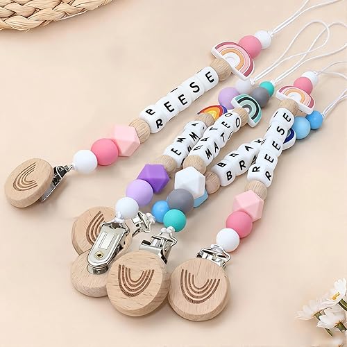 Miniatura 7 de Clip personalizado para chupete con nombre, clip de silicona para cochecito (arcoíris)