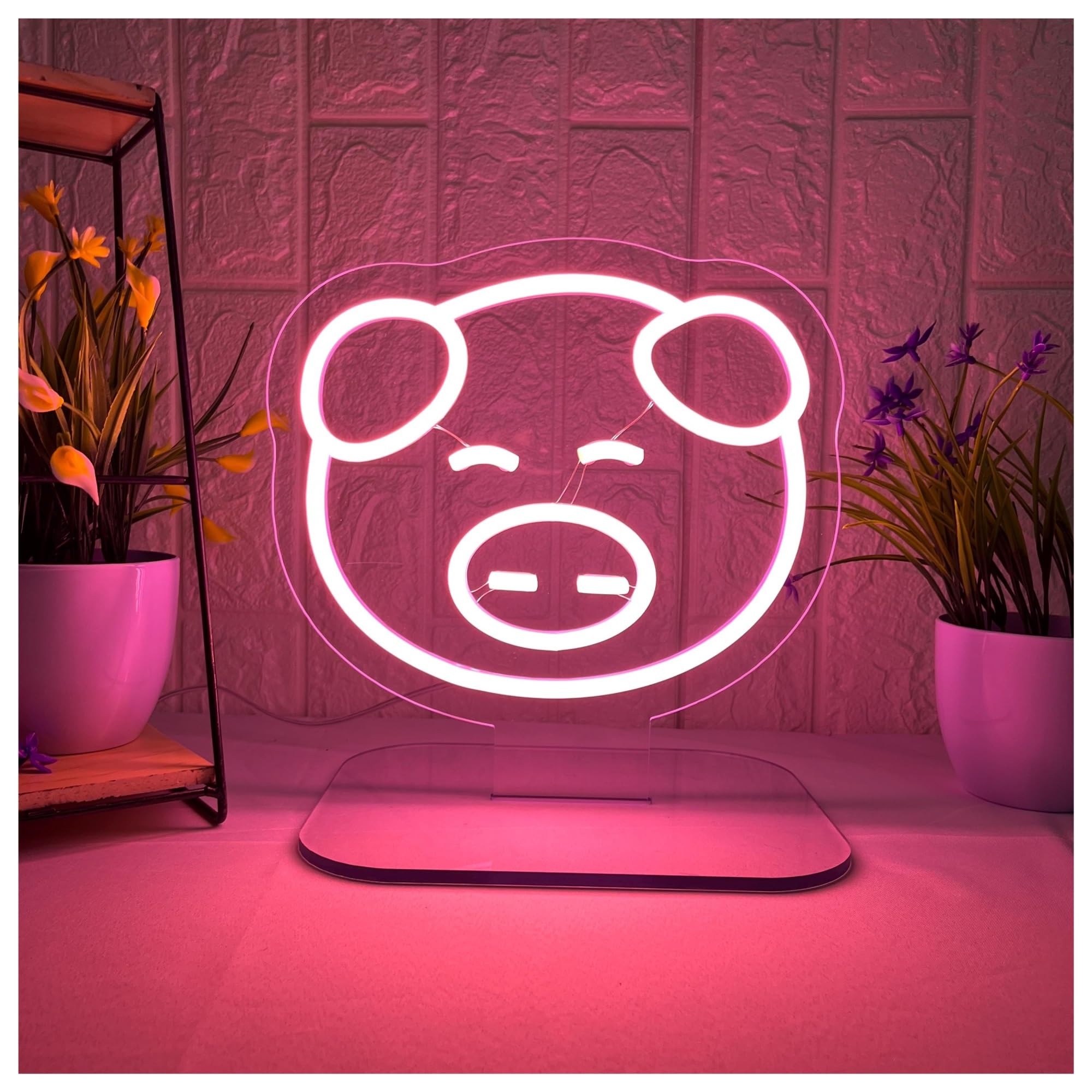 RONGCH Hanging Art Neon Signs Cute Pig Neon Sign, Suitable for Living Room Bedroom Decor with Dimmable 26cmx26cm