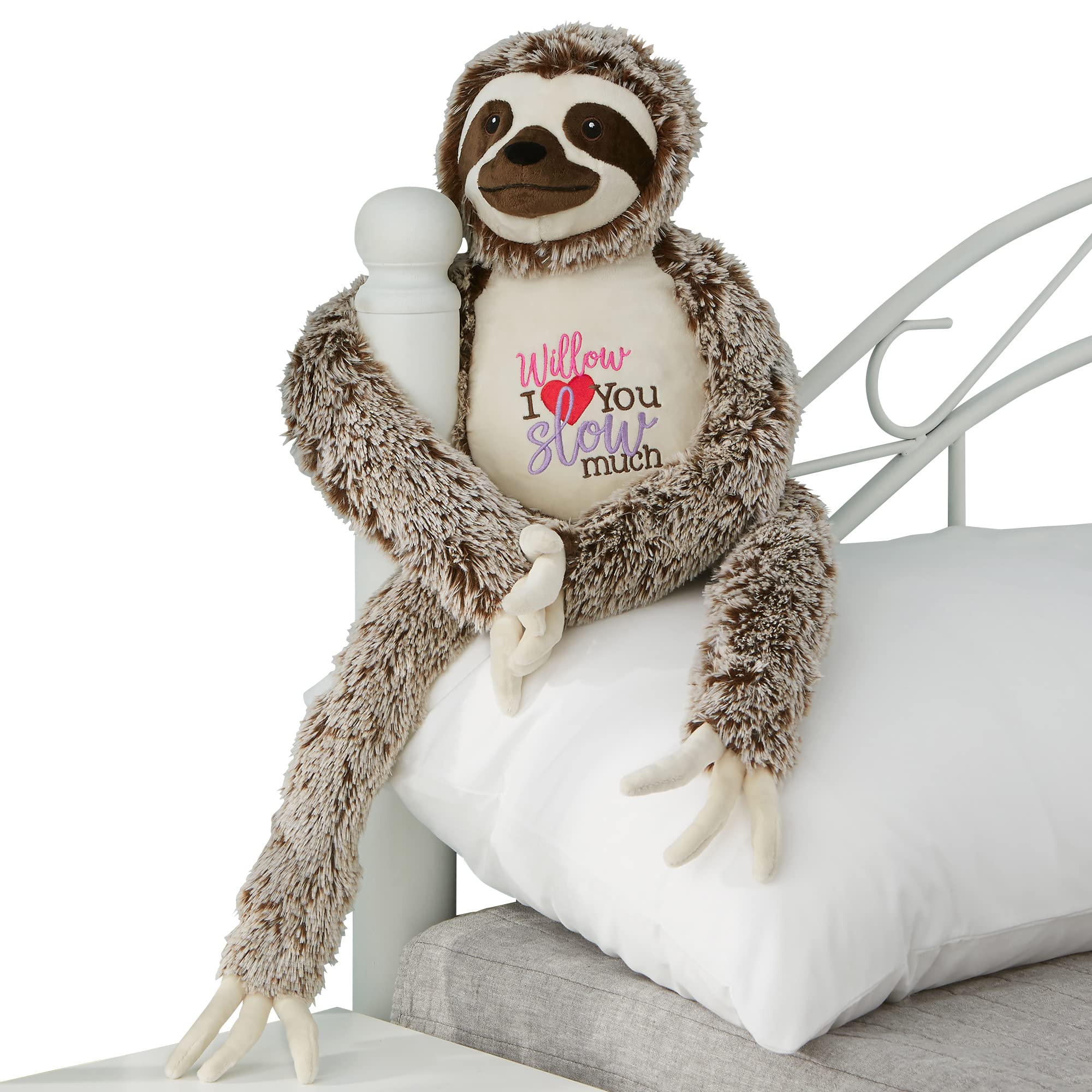 Personalization Universe 'I Love You Slow Much' Long Legged Sloth Stuffed Animal, Personalized with Name, Valentine's Day Gift, Suitable for Ages 3 and Up, 100% Polyester, 30" Length