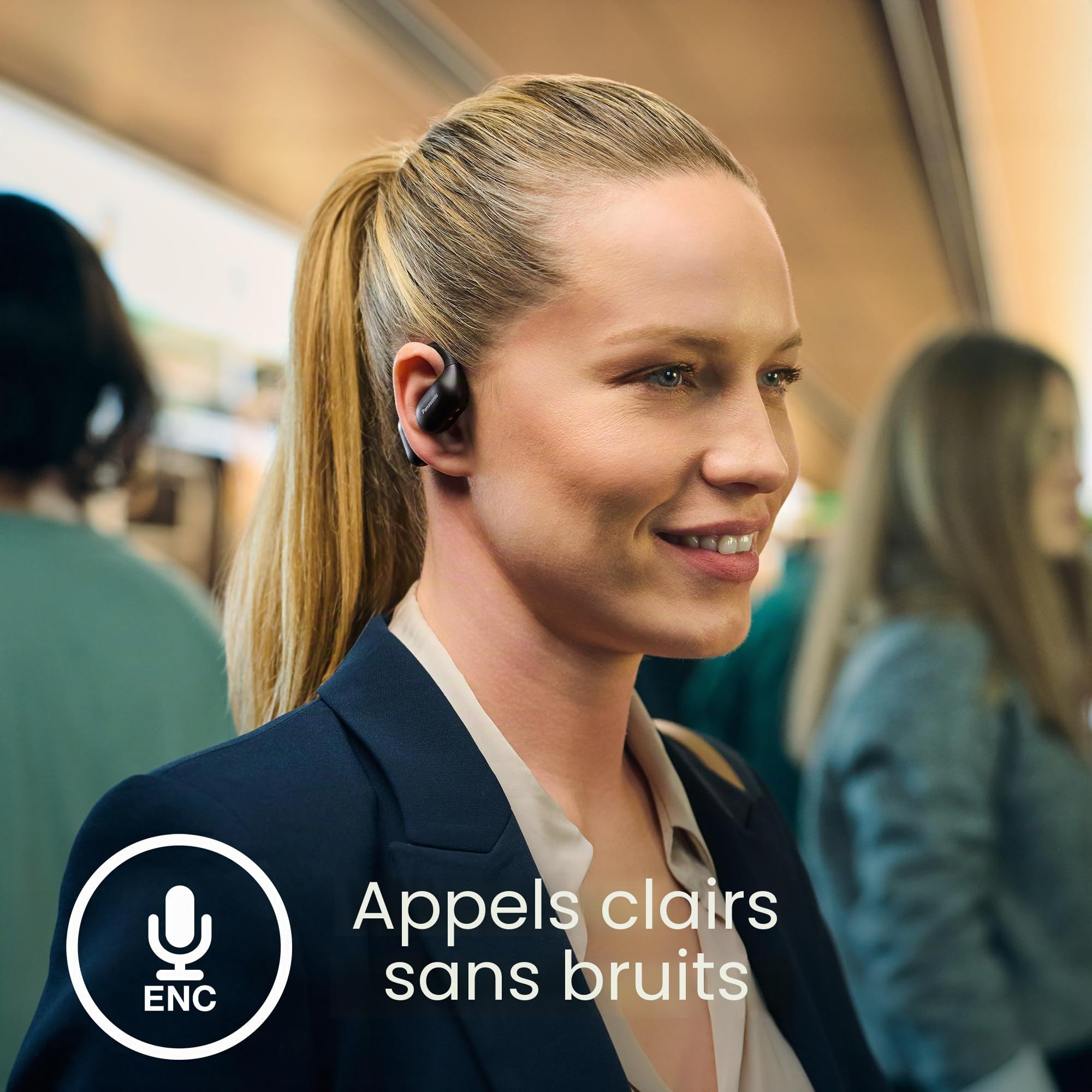 Panasonic RB-F10DE-K Écouteurs Oreilles Libres sans Fil Sport, Écouteurs Bluetooth avec Microphone ENC, 25 Heures d'Autonomie, Bluetooth 5.4, IPX4, Commandes Tactiles, Noir