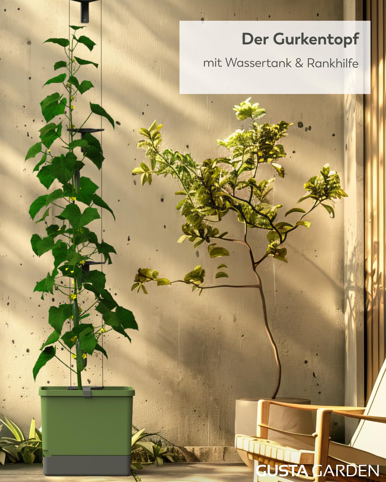 GUSTA GARDEN Curt Cucumber - Selbstbewässernder Gurkentopf mit Ranksystem, 20L Erdvolumen & 4,5L Wassertank, Rankhilfe, Gurken, UV-Stabil, Made in EU (blau)
