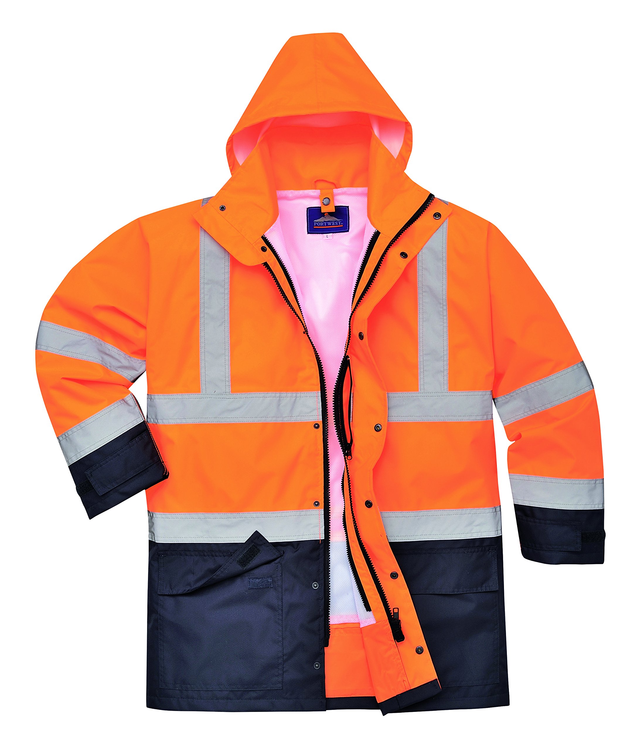 Portwest Parka 5 En 1 Executive De Alta Visibilidad, Tamaño: XXL, Color: Naranja/Marino, S768ONRXXL