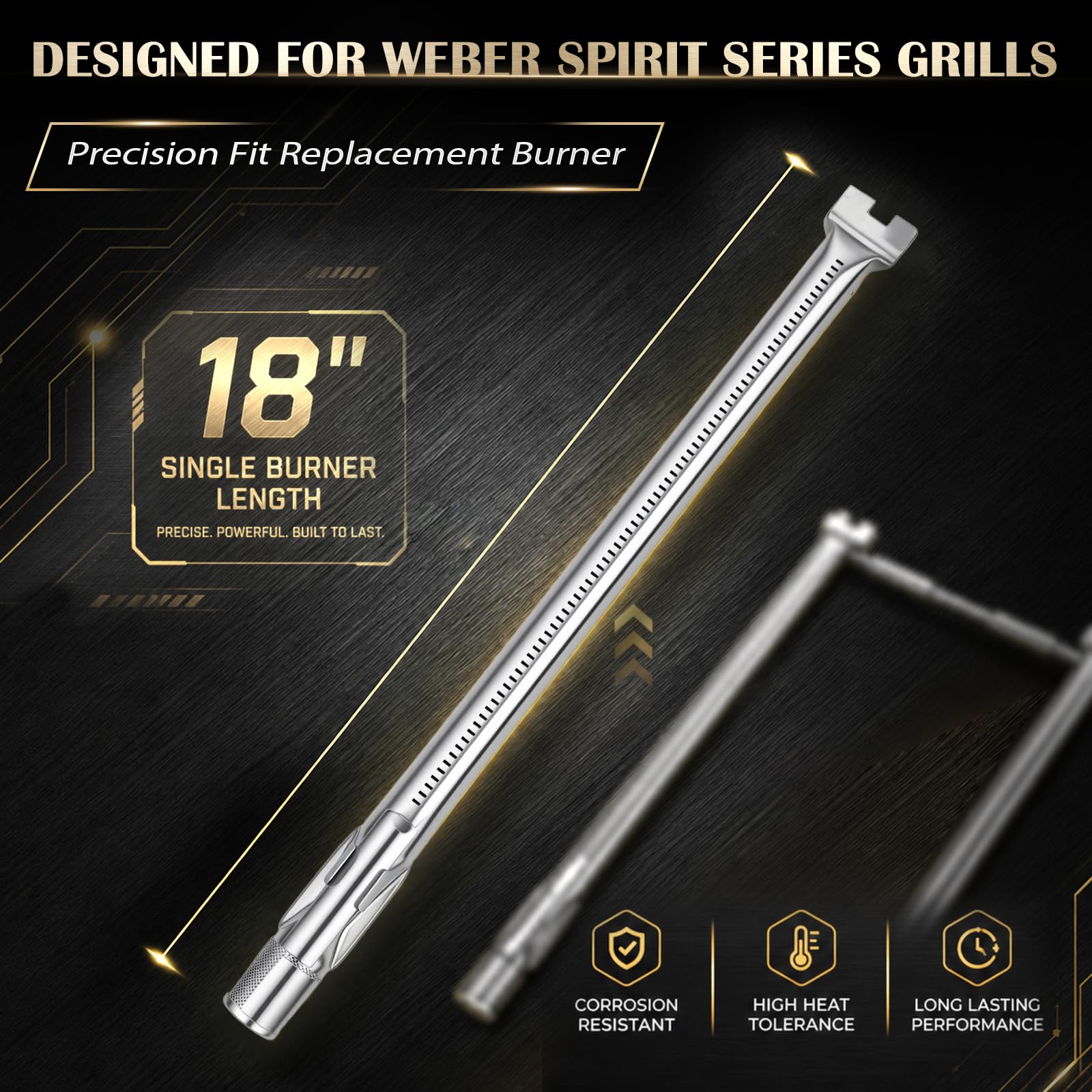 Weber - Bruciatore per Grill a Gas Spirit I, II e GS4, Spirit II Serie 200, E-210, E-220, S-210, S-220, con Controllo Frontale, in Acciaio Inox 304