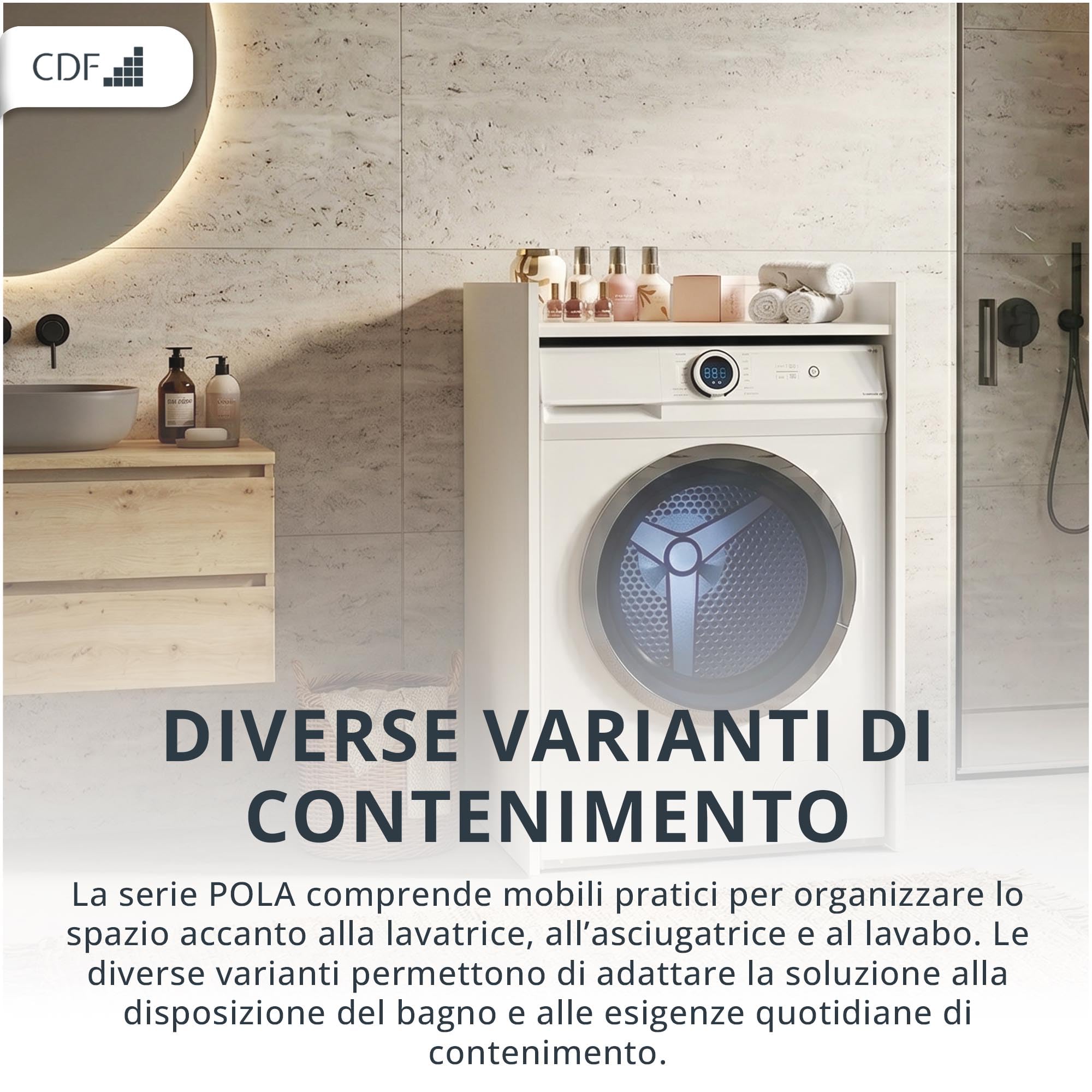 CDF Mobile Sopra Lavatrice Scaffale da Bagno Salvaspazio con Ripiano Portaoggetti Mobiletto Lavanderia Stabile 64 x 97,5 x 50 cm - Bianco Opaco