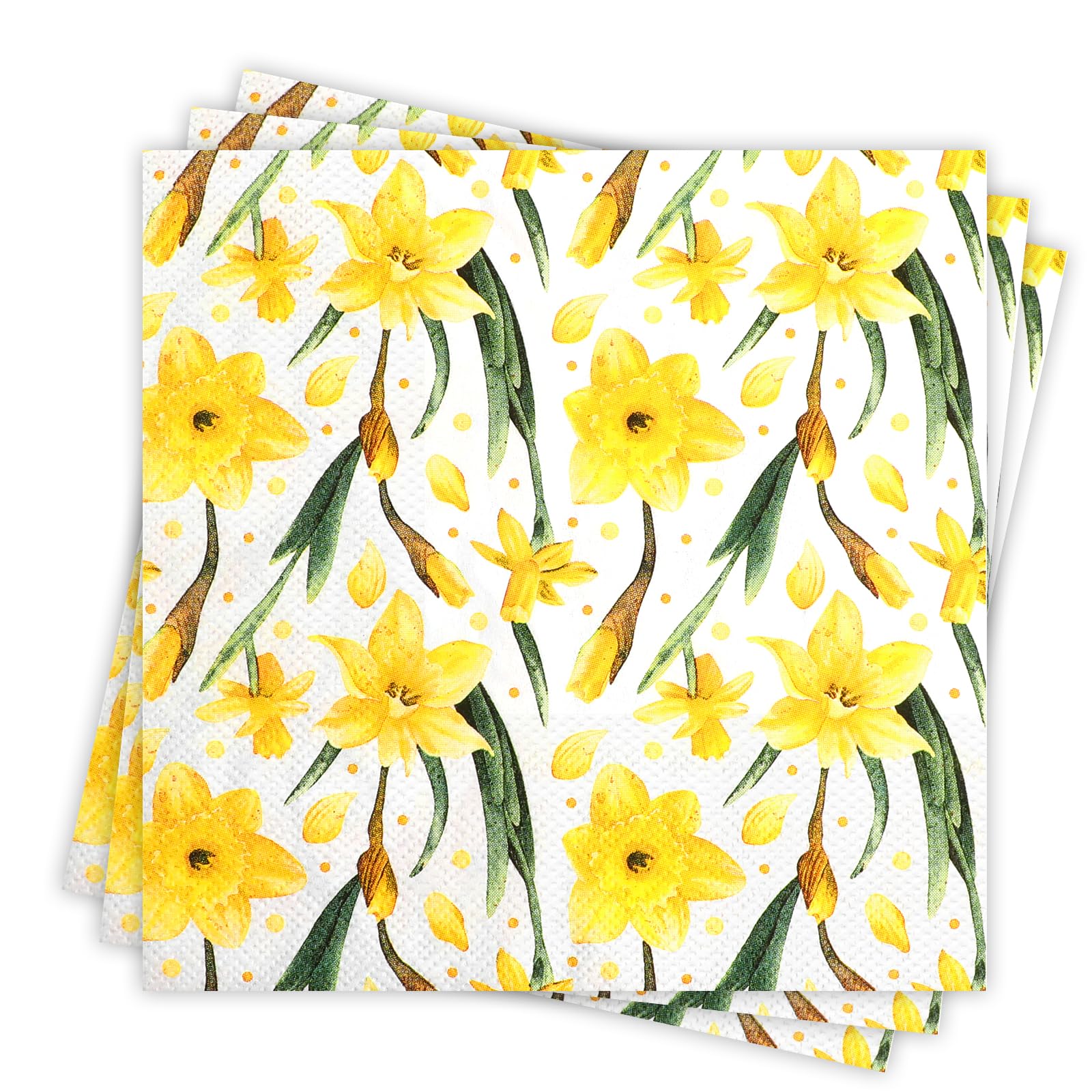 DPKOW 40pcs Daffodil Floral Napkins Disposable, Spring Easter Napkins Paper, Yellow Napkins Serviettes Floral Paper Napkins Patterned, Cocktail Napkins Birthday Wedding Serviettes