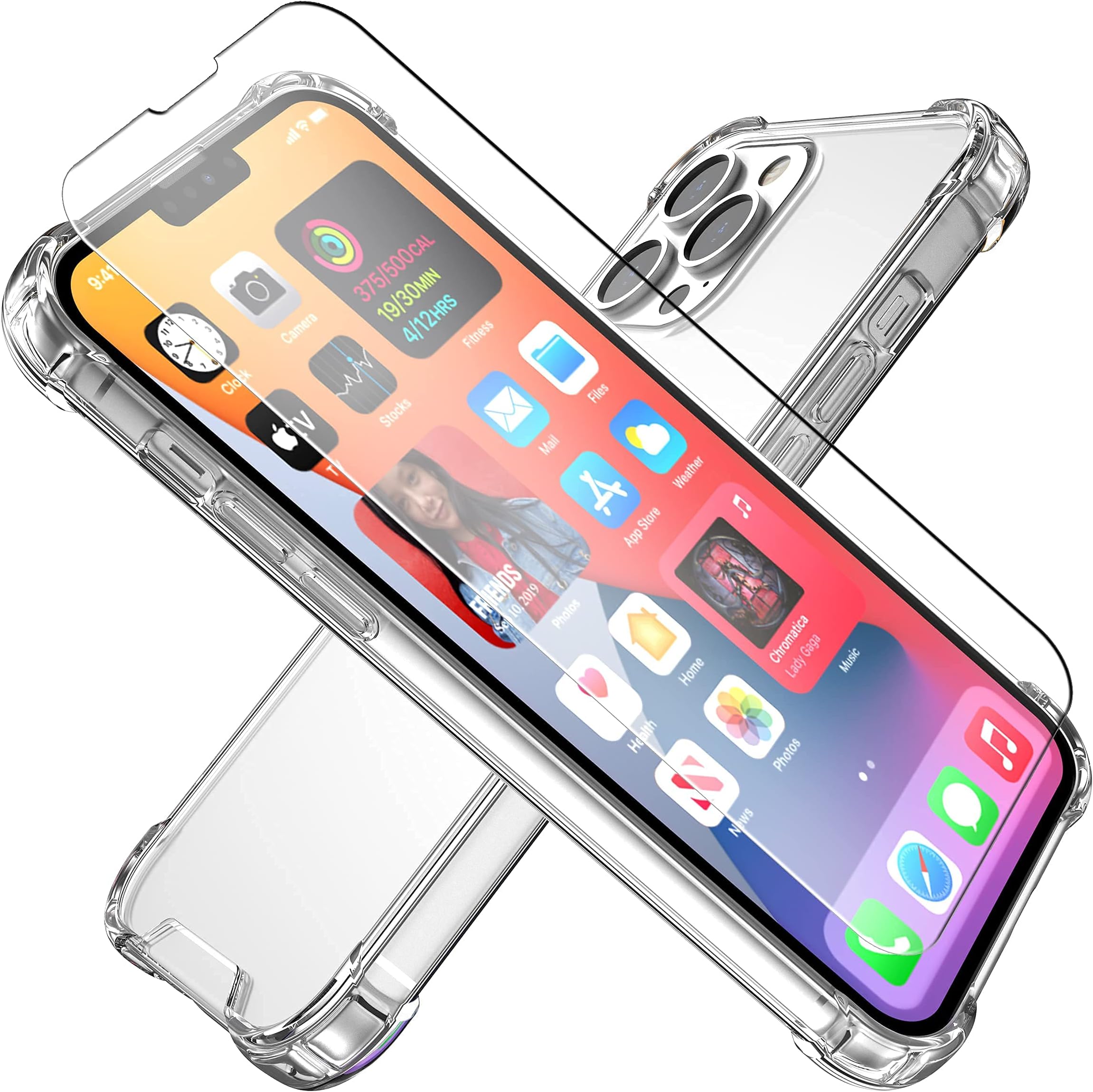 Mr.Shield [Anti-Brust Series Apple iPhone 13 Pro Max Back Cover Silicon Shockproof Transparent Rugged Military Grade Phone Case, Certified Drop Protection with Tempered Glass - Clear