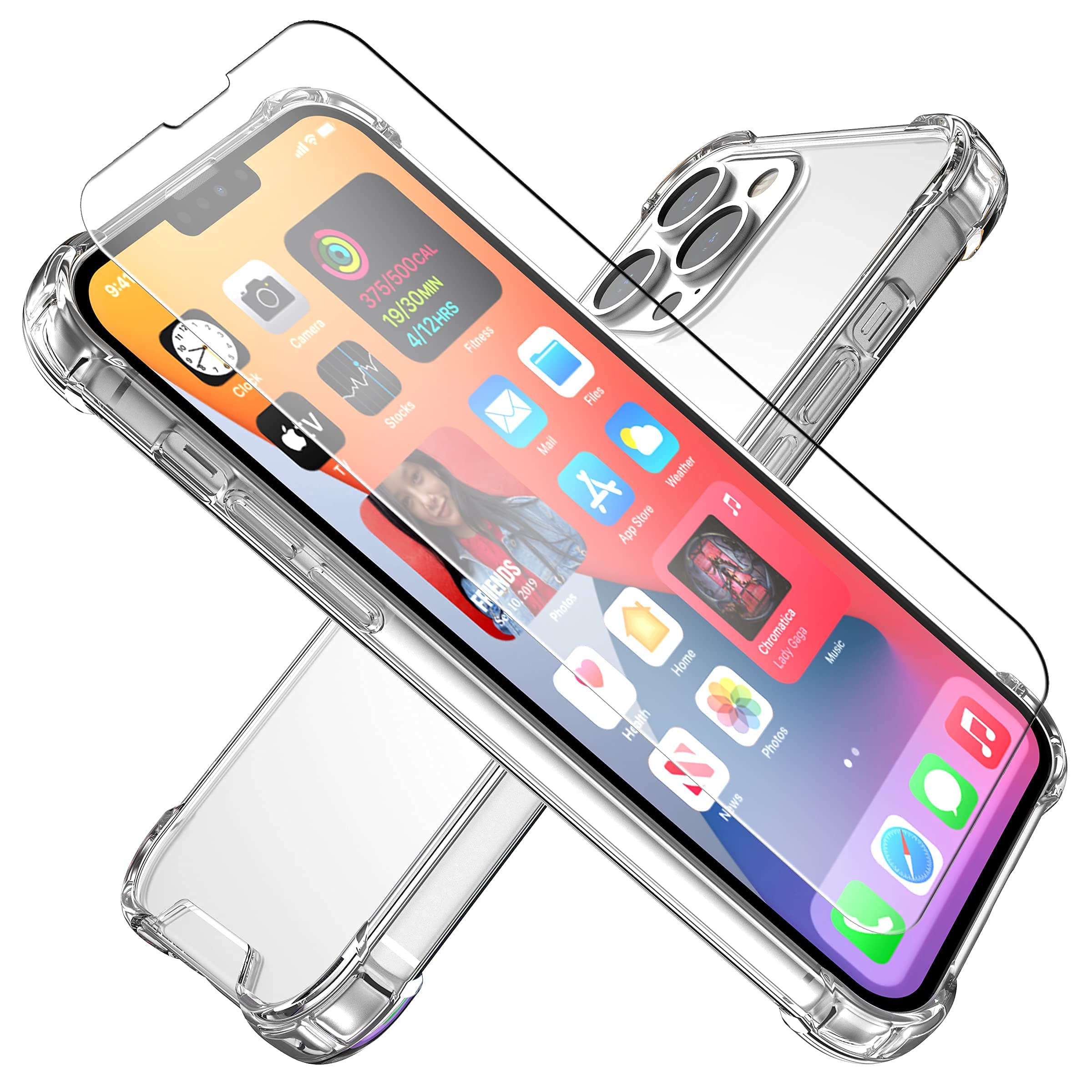 Mr.Shield [Anti-Brust Series Apple iPhone 13 Pro Max Back Cover Silicon Shockproof Transparent Rugged Military Grade Phone Case, Certified Drop Protection with Tempered Glass - Clear