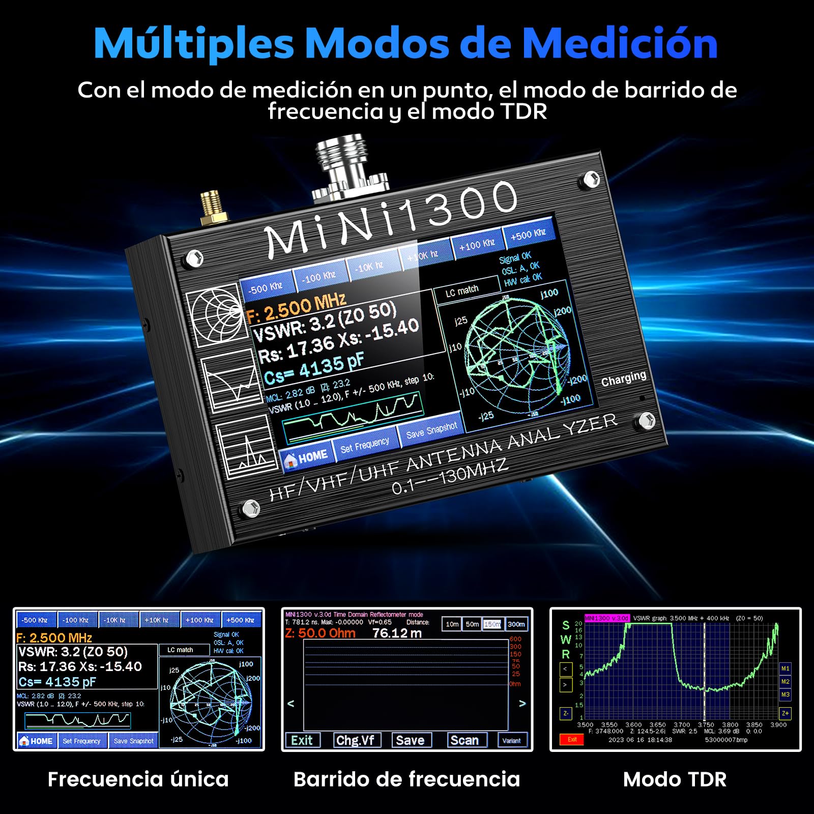 Seesii Analizador de Antenas Mini1300, Analizador Vectorial de Redes 4,3'' 0.1-1300MHz HF VHF UHF 2023 Actualizado, Generador de Señal con Kit Calibración SMA para ANT/SWR/TDR/DSP RF