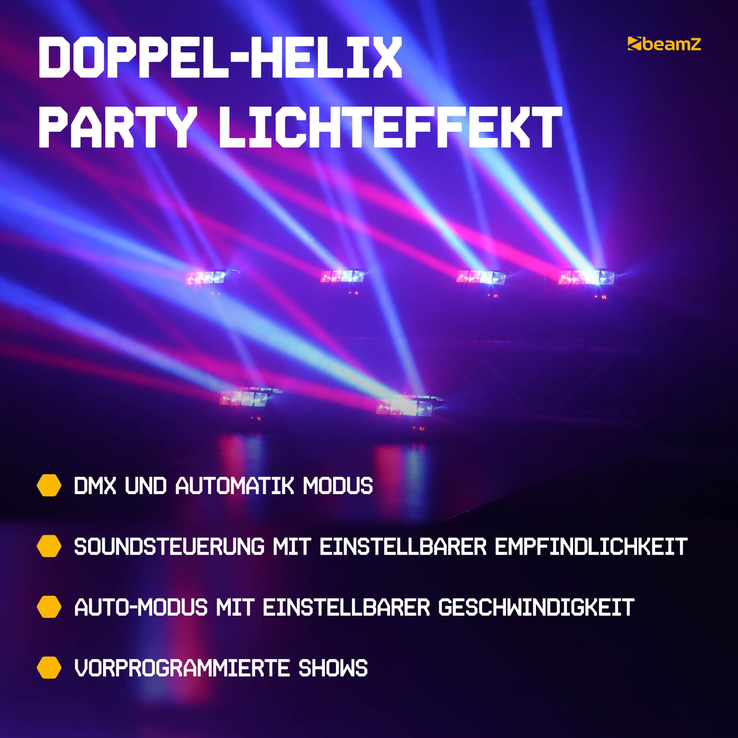 BeamZ MHL820 Double Helix RGB LED Lichteffekt 8x3 Watt, Moving Head Bühnenlicht, Disco DJ Licht, LED Lichteffekt, Mini Lichtanlage, Plug n Play, Discolicht Partylicht, Soundsteuerung - Schwarz