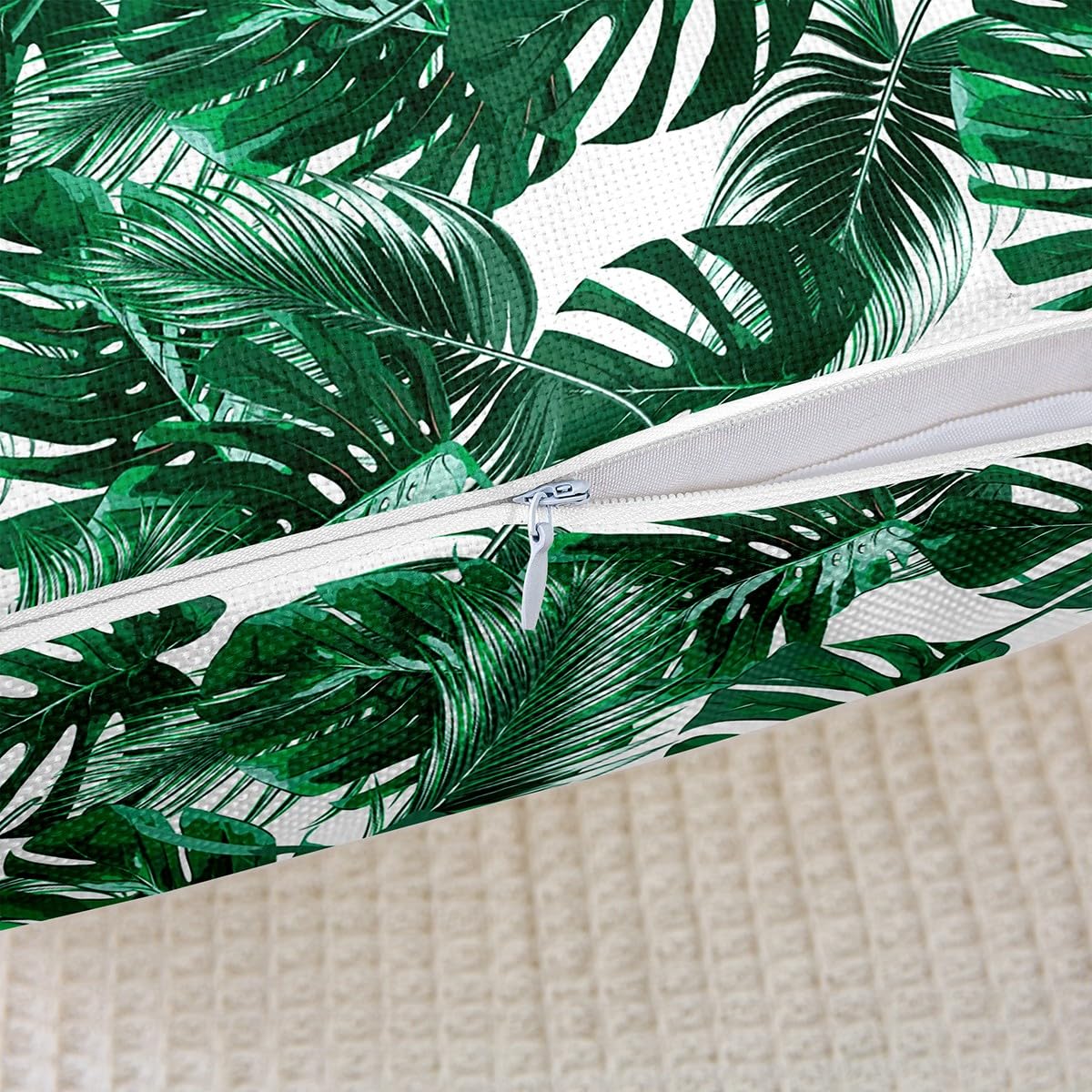 Set Di 2 Federe Per Cuscini 45x45 Cm Con Foglie Tropicali Verdi – In Peluche Morbido, Cerniera Nascosta, Decorazione Moderna Per Divano, Camera O Esterno