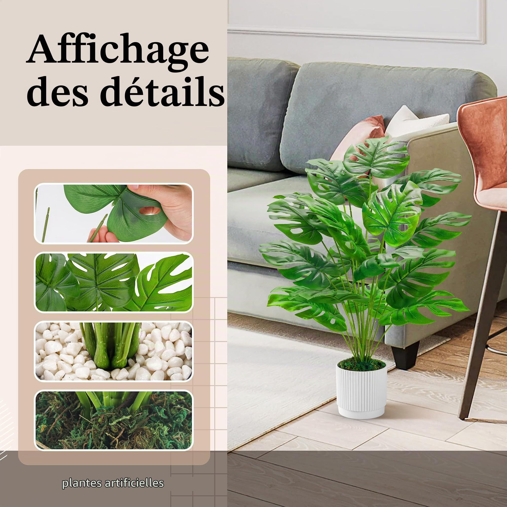 BTSD-home Plantes artificielles Monstera de 71 cm, grandes plantes artificielles hautes pour la décoration d’intérieur et d’extérieur de la maison, du bureau, de la salle de bain et de la chambre