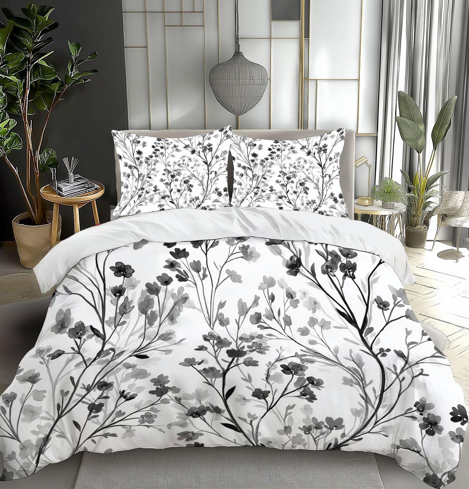Parure de lit aquarelle 240x260 cm avec housse de couette moderne noire et blanche en microfibre