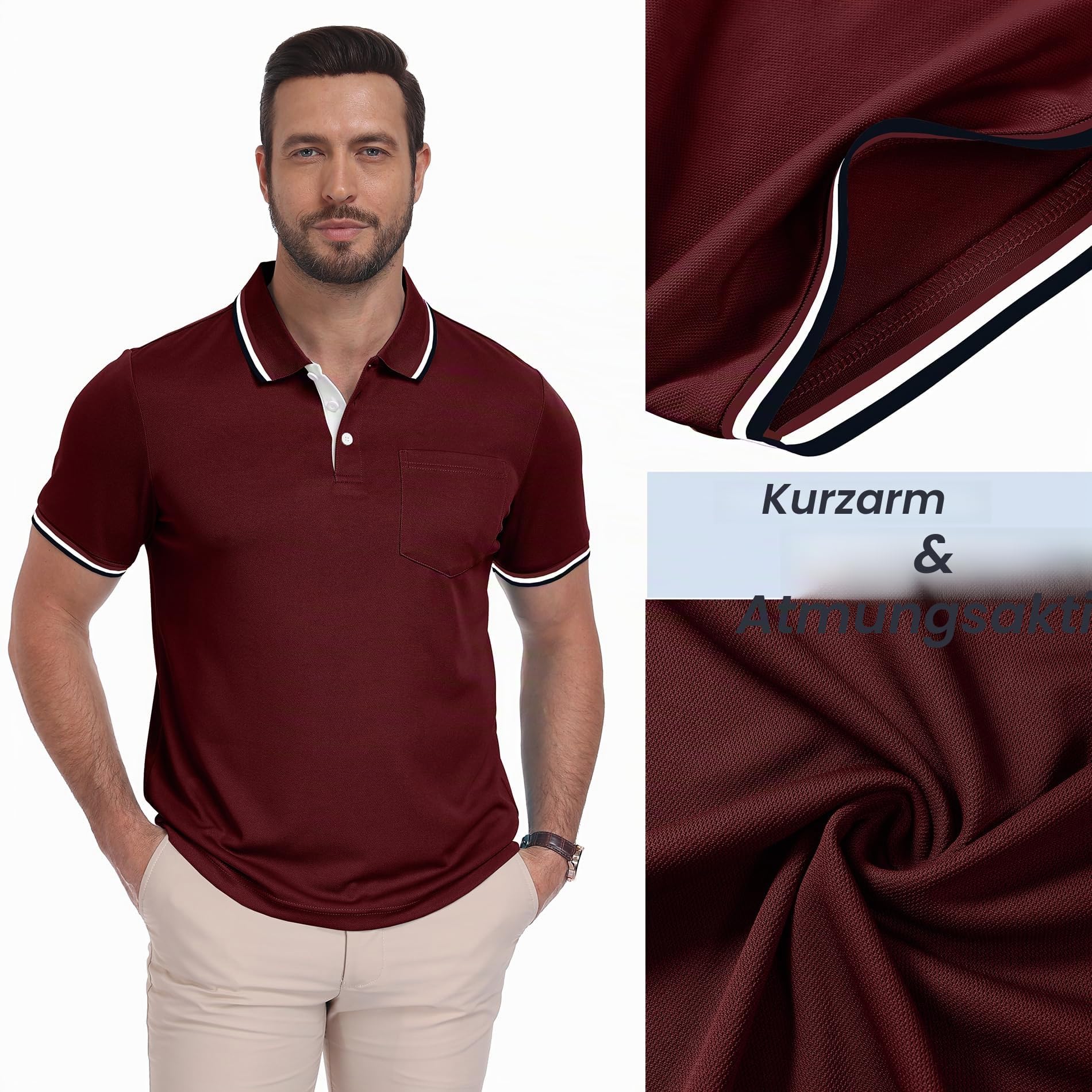 ZITY 5er Pack Poloshirt Herren Kurzarm Atmungsaktiv Poloshirt Set Leichtes Golf Polohemd 5 Pack T Shirt für Arbeit Business